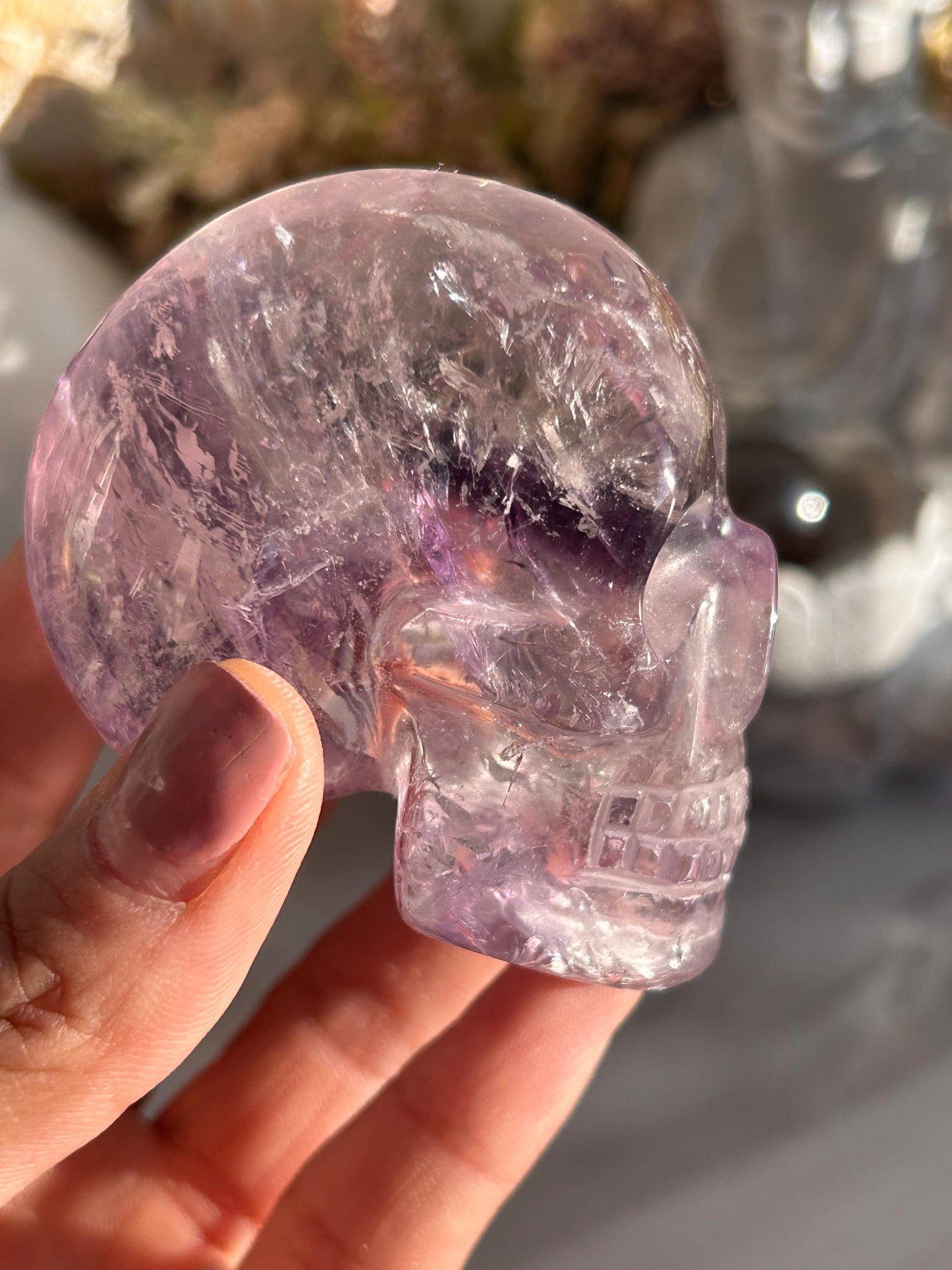 AAA Quality Phantom Amethyst Skull w\ Rainbows | Amethyst from Bahia, Brazil | Amethyst Skull | Crystal Skull | Crystal Gift | Home Decor-Crystal Skulls-Phantom amethyst