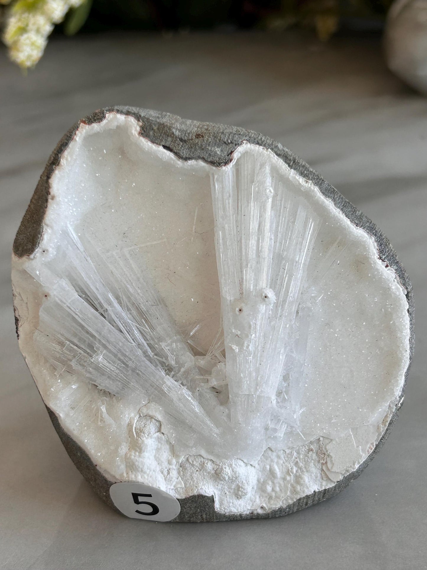 Scolecite Spray inside quartz geode | Natural Scolecite Geode | Fine Scolecite with Heulandite | Natural Crystal Healing | Crystal Gifts-Cluster/Geode Towers-scolecite, heulandite, quartz