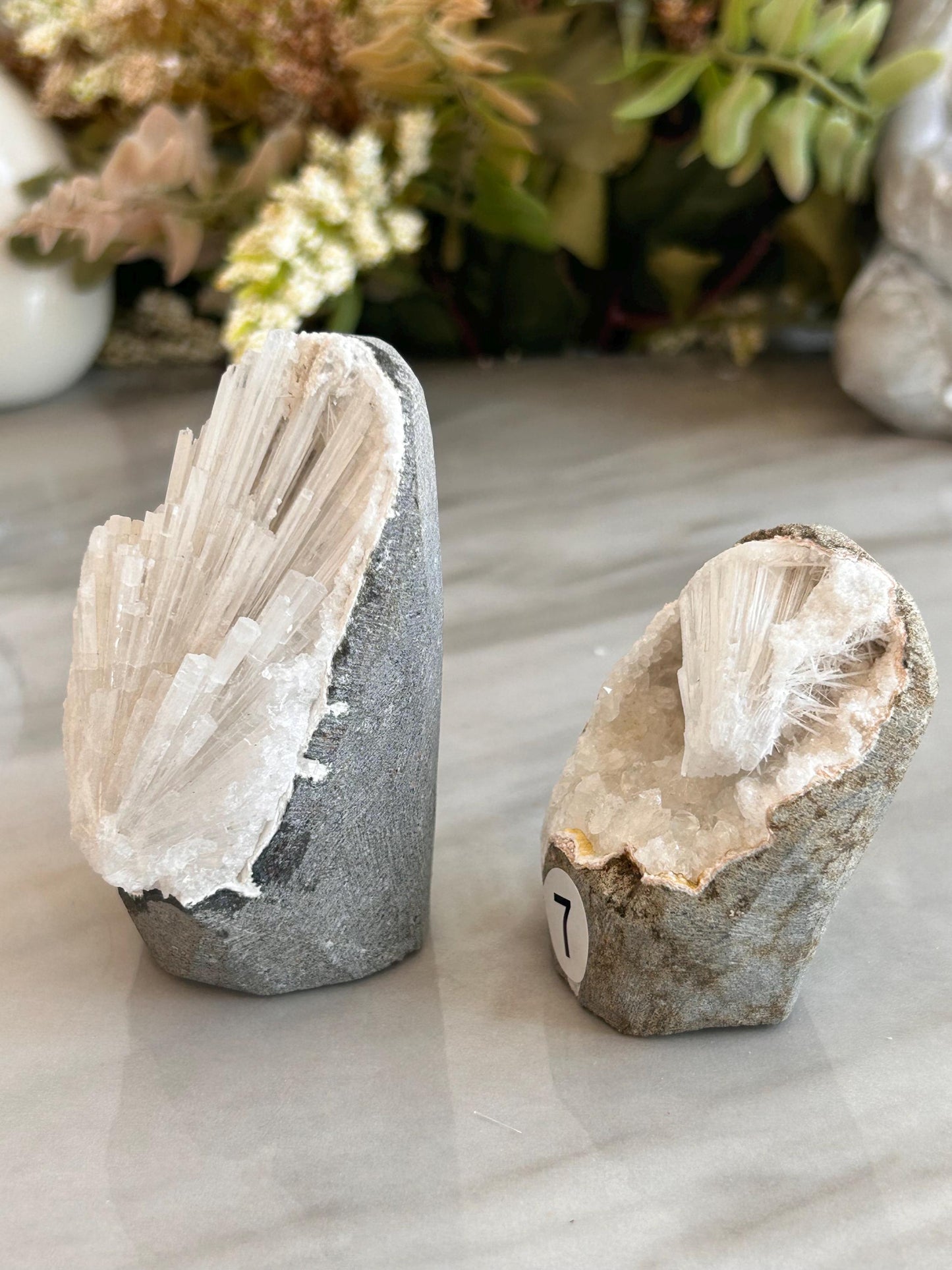 Scolecite Spray inside quartz geode | Natural Scolecite Geode | Fine Scolecite with Heulandite | Natural Crystal Healing | Crystal Gifts-Cluster/Geode Towers-scolecite, heulandite, quartz