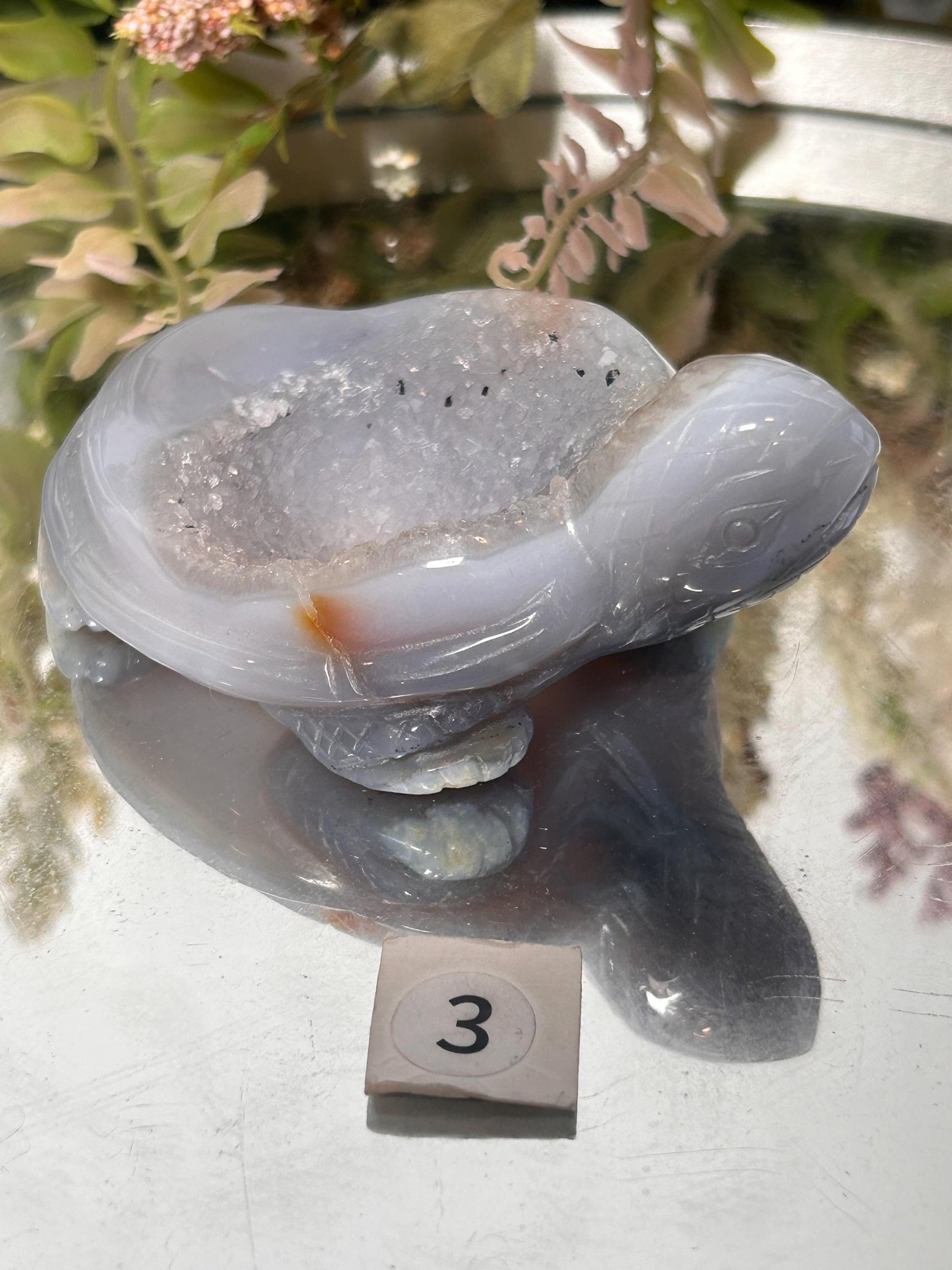 Druzy Agate Turtle Carving, crystal gift, home decor