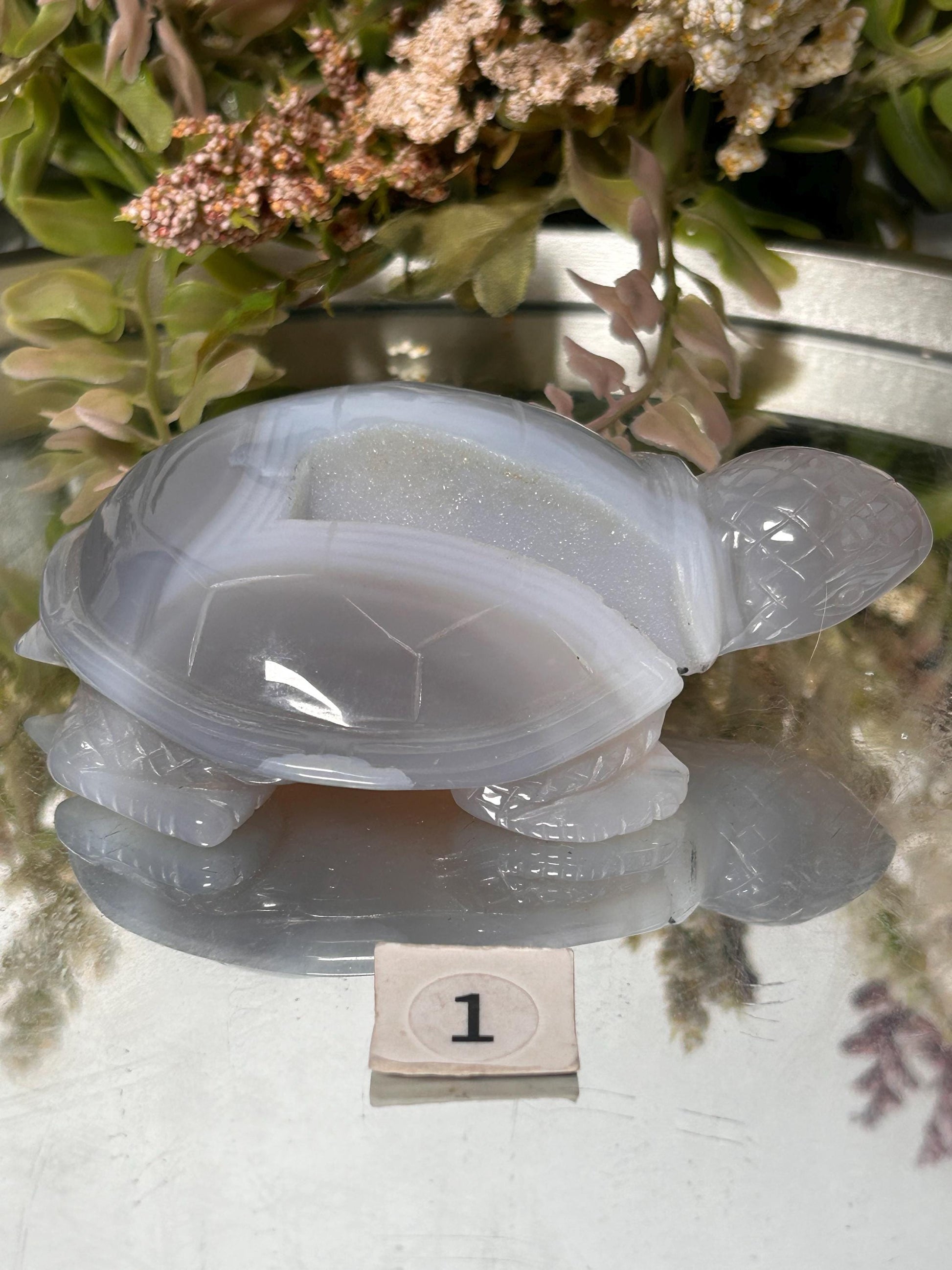 Druzy Agate Turtle Carving, crystal gift, home decor