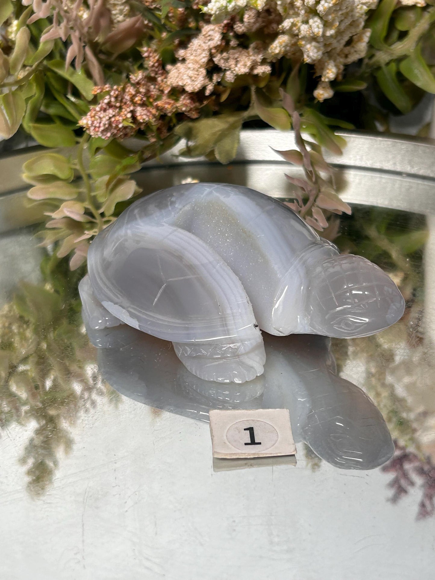 Druzy Agate Turtle Carving, crystal gift, home decor