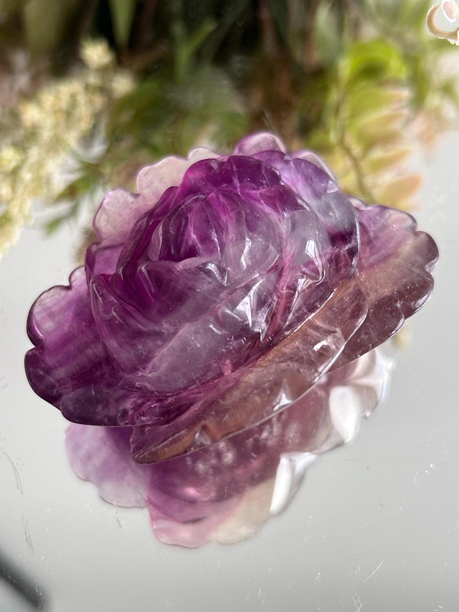 Rainbow Fluorite Rose Crystal Carving | Amethyst Rose Carving | Natural Gemstone | Crystal Gift | Healing Crystal | Crystal Rose Carving-Crystal Carvings-rainbow fluorite