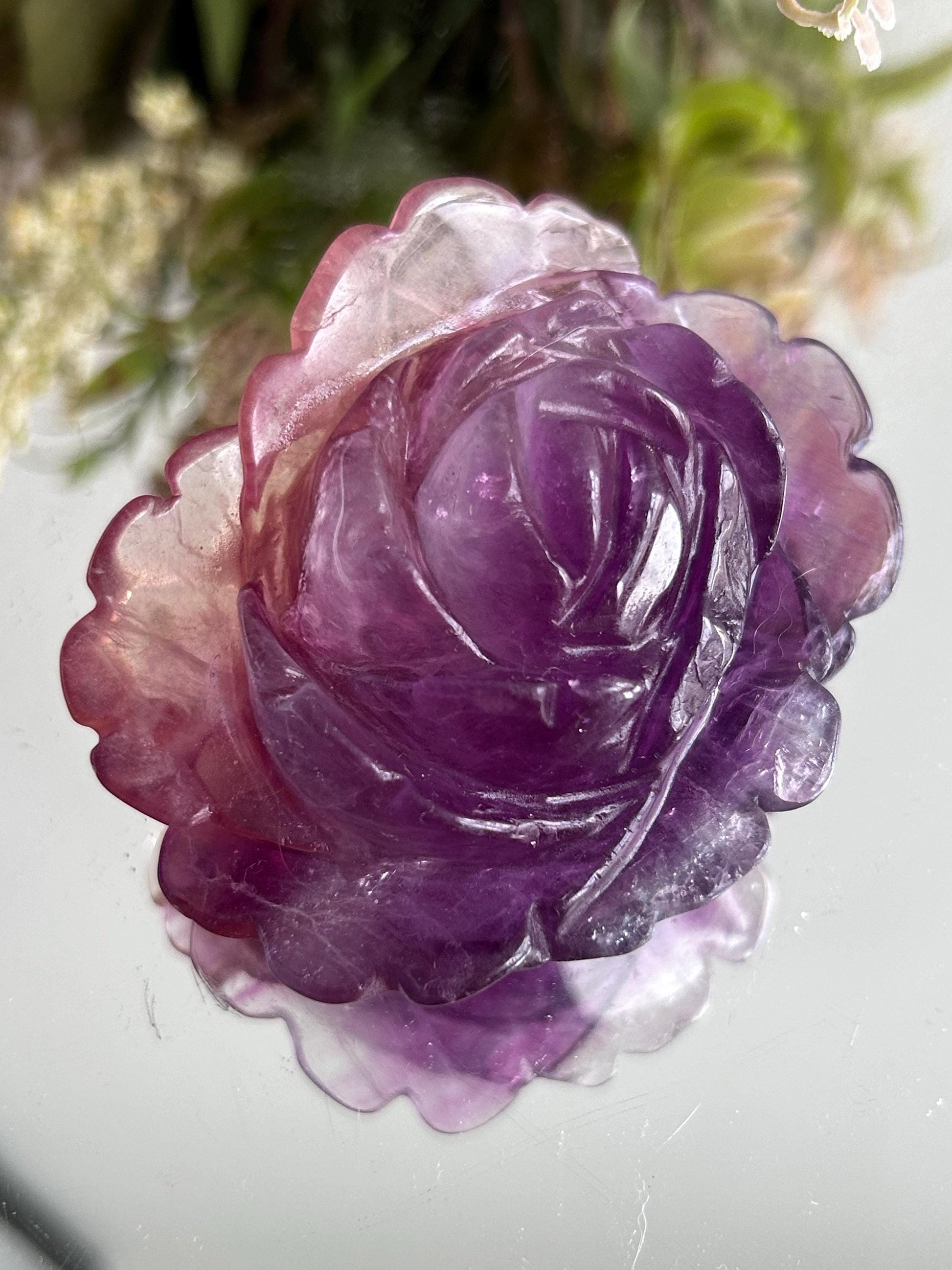 Rainbow Fluorite Rose Crystal Carving | Amethyst Rose Carving | Natural Gemstone | Crystal Gift | Healing Crystal | Crystal Rose Carving-Crystal Carvings-rainbow fluorite