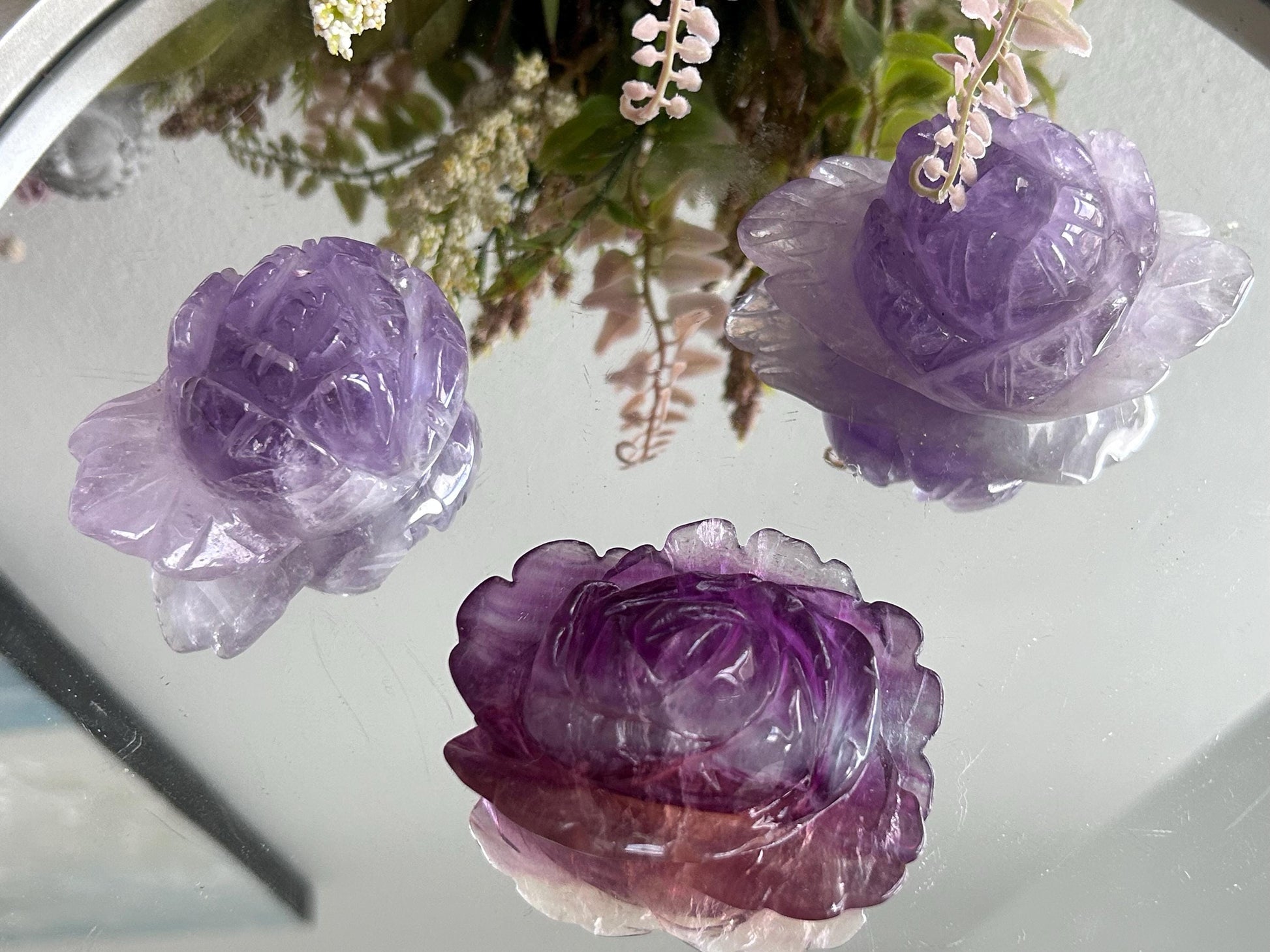 Rainbow Fluorite Rose Crystal Carving | Amethyst Rose Carving | Natural Gemstone | Crystal Gift | Healing Crystal | Crystal Rose Carving-Crystal Carvings-rainbow fluorite