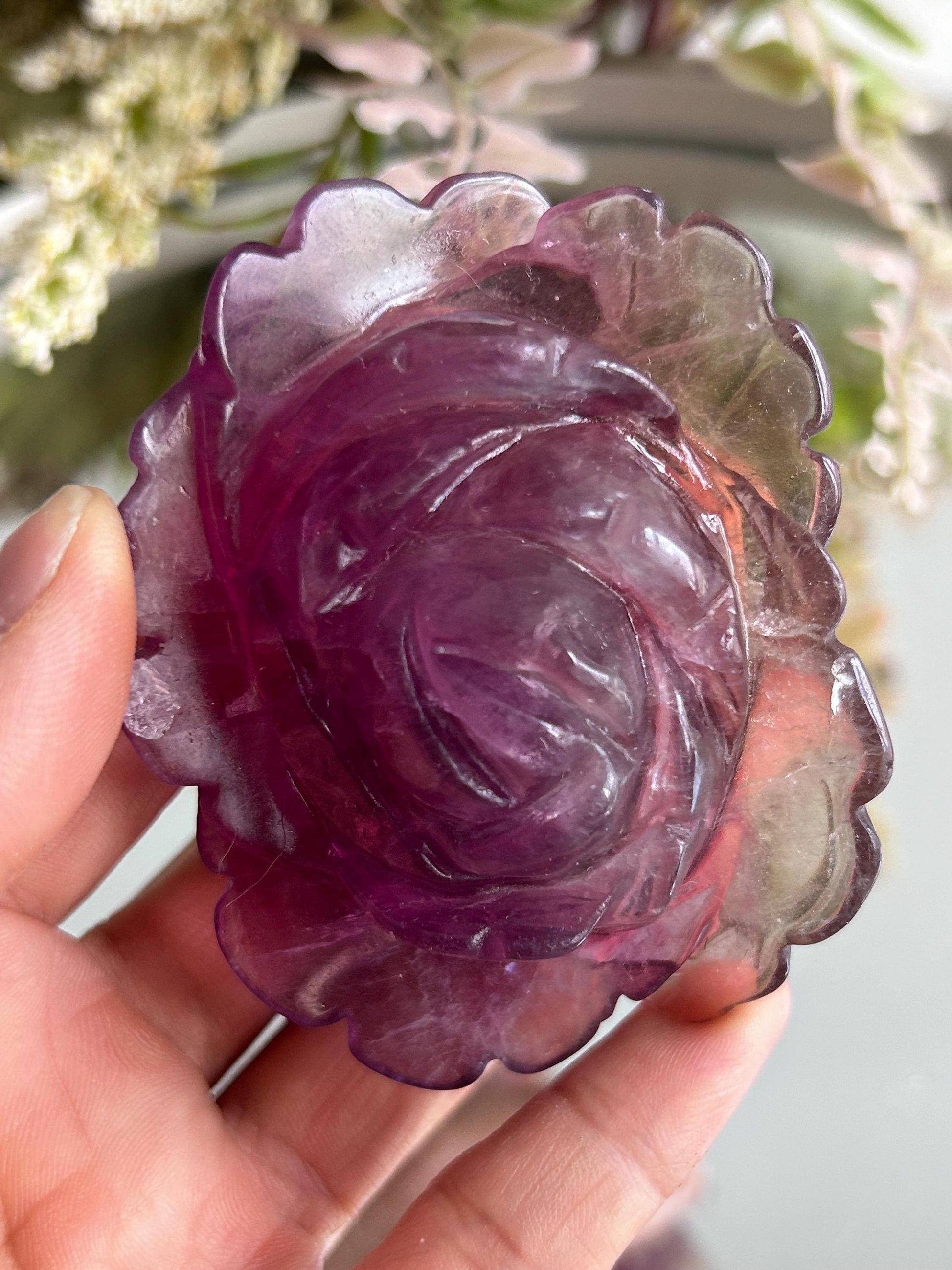 Rainbow Fluorite Rose Crystal Carving | Amethyst Rose Carving | Natural Gemstone | Crystal Gift | Healing Crystal | Crystal Rose Carving-Crystal Carvings-rainbow fluorite