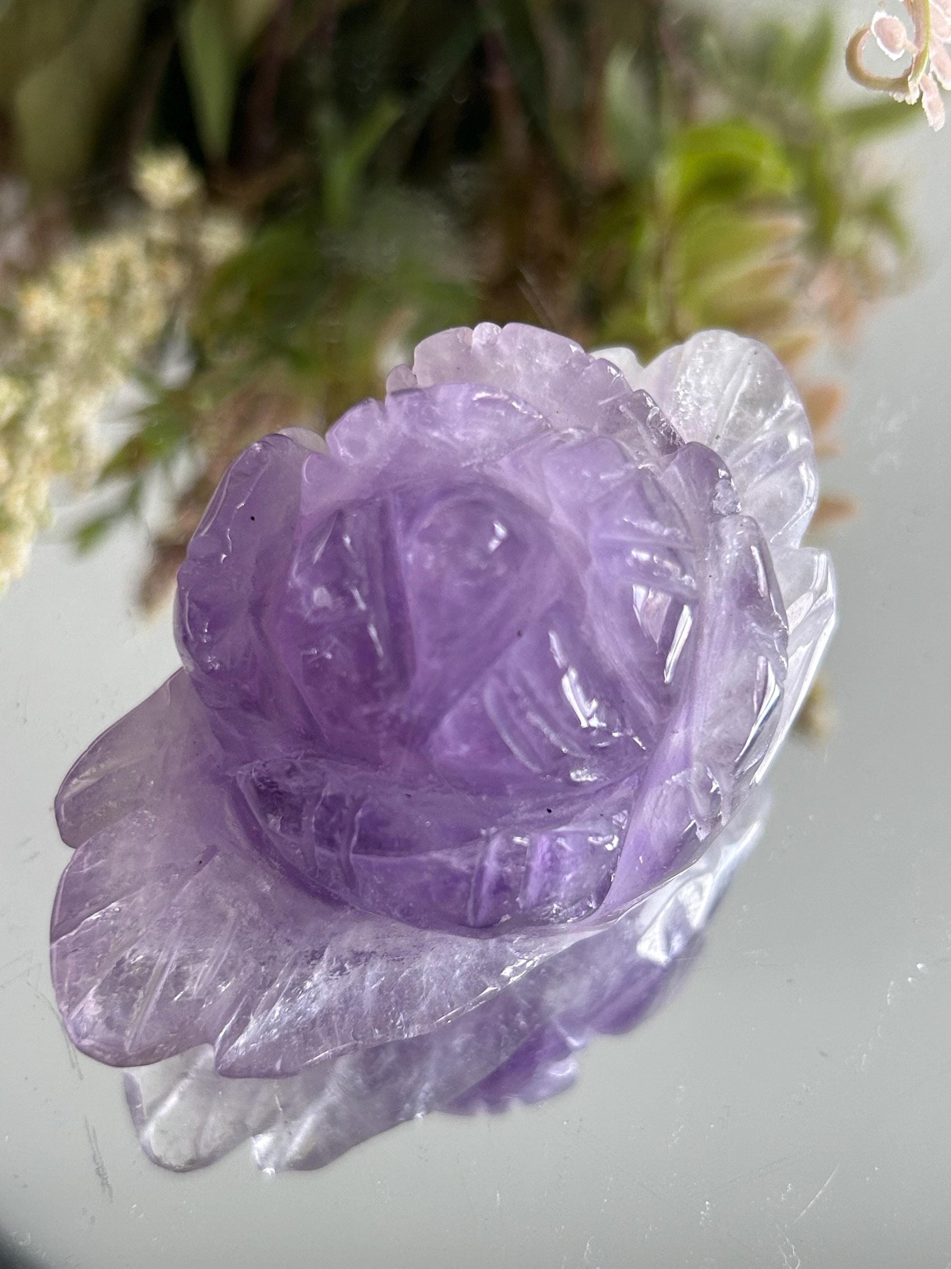Rainbow Fluorite Rose Crystal Carving | Amethyst Rose Carving | Natural Gemstone | Crystal Gift | Healing Crystal | Crystal Rose Carving-Crystal Carvings-rainbow fluorite