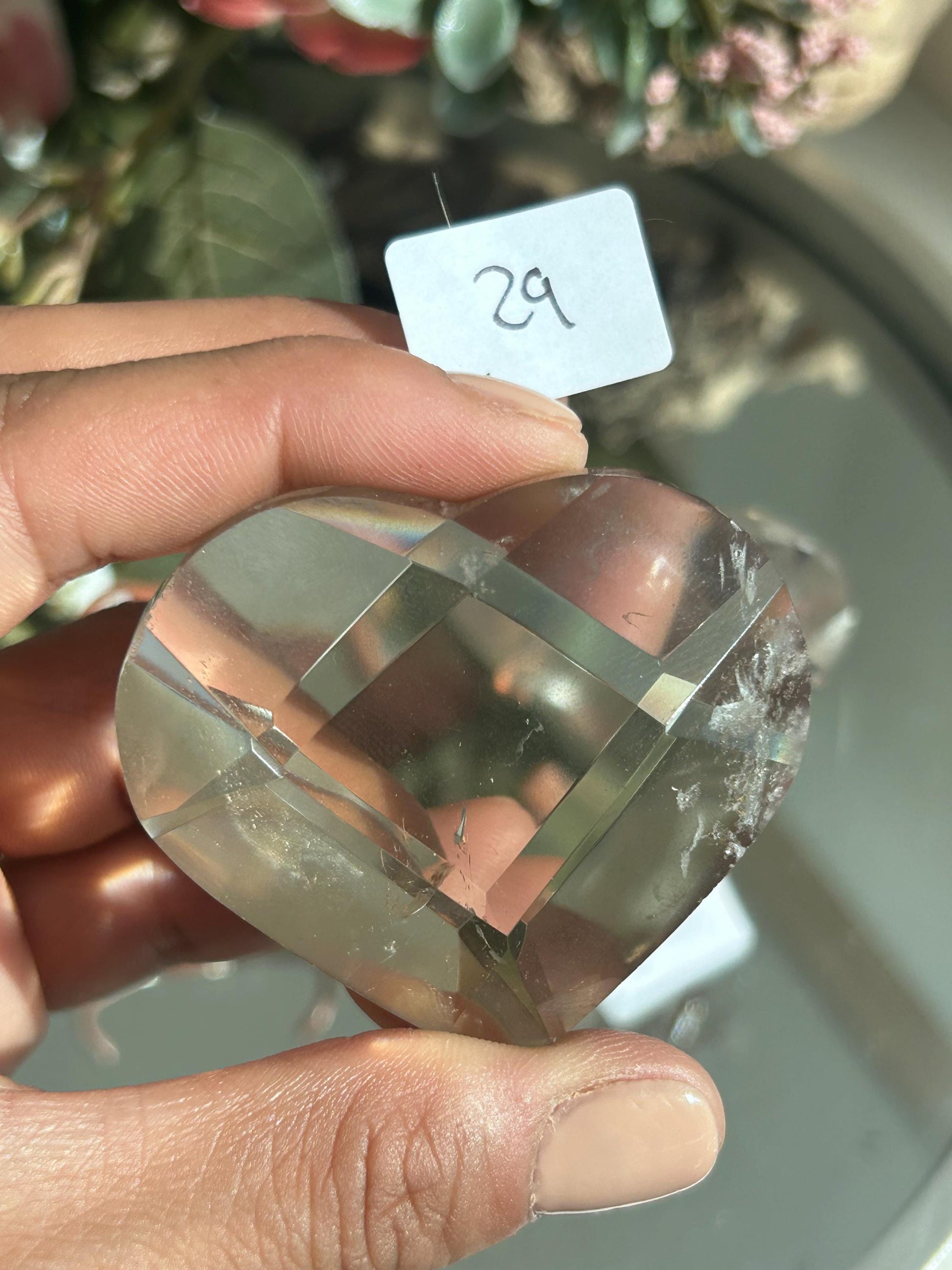 Citrine and Smokey Quartz Faceted Heart with Rainbows | Crystal Heart | Clarity Meditation | Master Healer | Crystal Sphere | Crystal Gift-Crystal Carvings-citrine, smokey quartz
