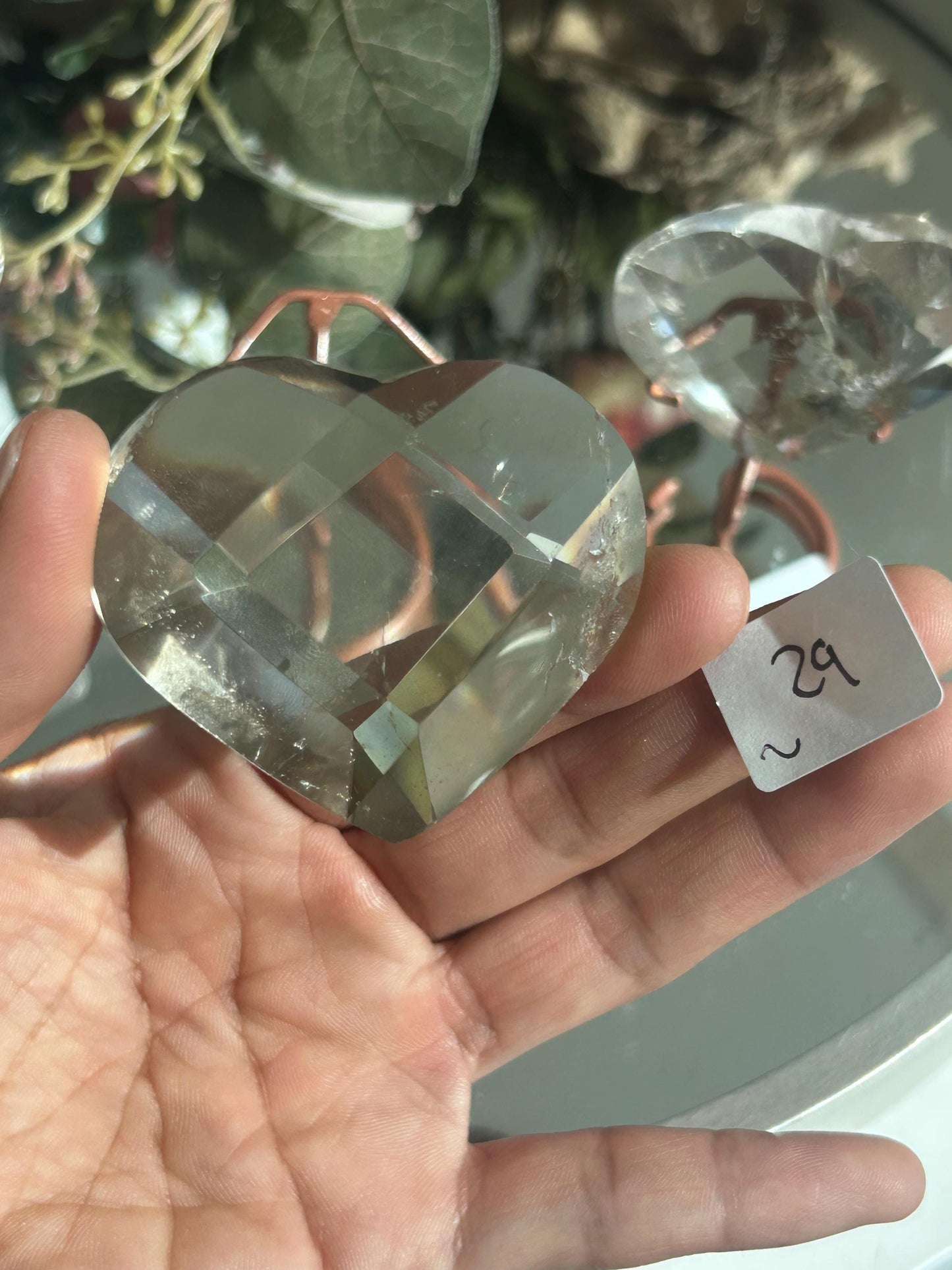 Citrine and Smokey Quartz Faceted Heart with Rainbows | Crystal Heart | Clarity Meditation | Master Healer | Crystal Sphere | Crystal Gift-Crystal Carvings-citrine, smokey quartz