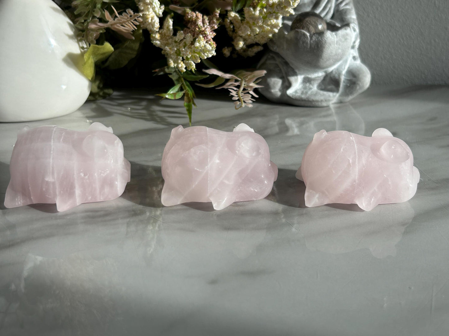Rose Quartz Crystal Pig Carving | Rose Quartz Piggie | Crystal Animal | Crystal Gifts-Crystal Carvings-Rose Quartz