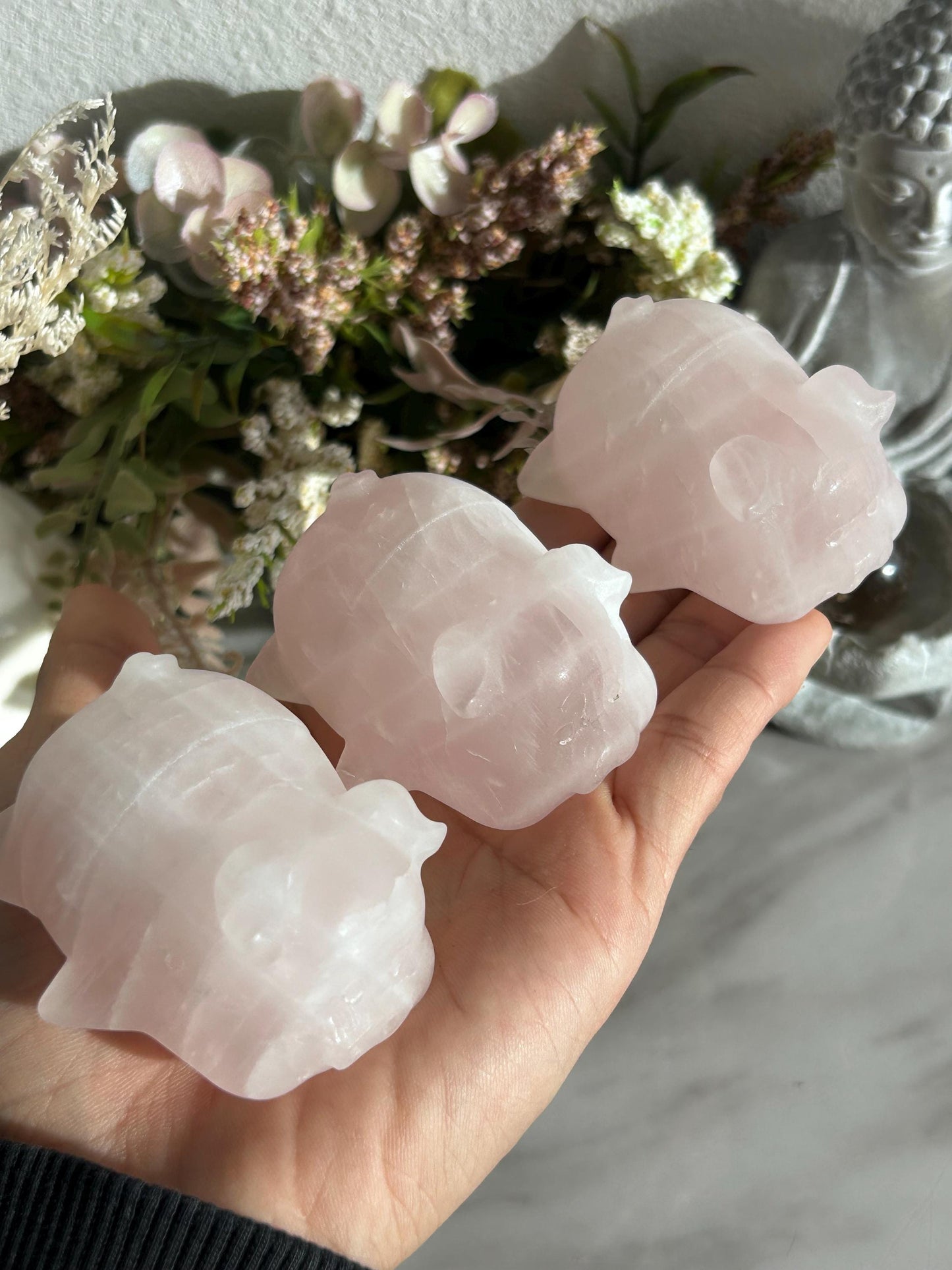 Rose Quartz Crystal Pig Carving | Rose Quartz Piggie | Crystal Animal | Crystal Gifts-Crystal Carvings-Rose Quartz