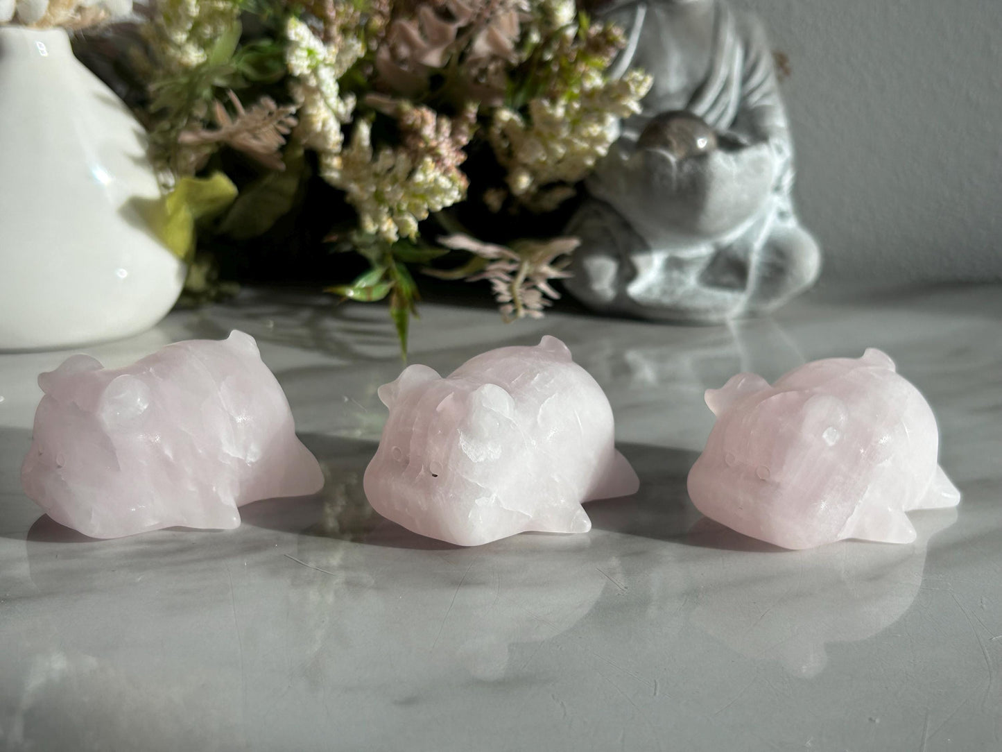 Rose Quartz Crystal Pig Carving | Rose Quartz Piggie | Crystal Animal | Crystal Gifts-Crystal Carvings-Rose Quartz
