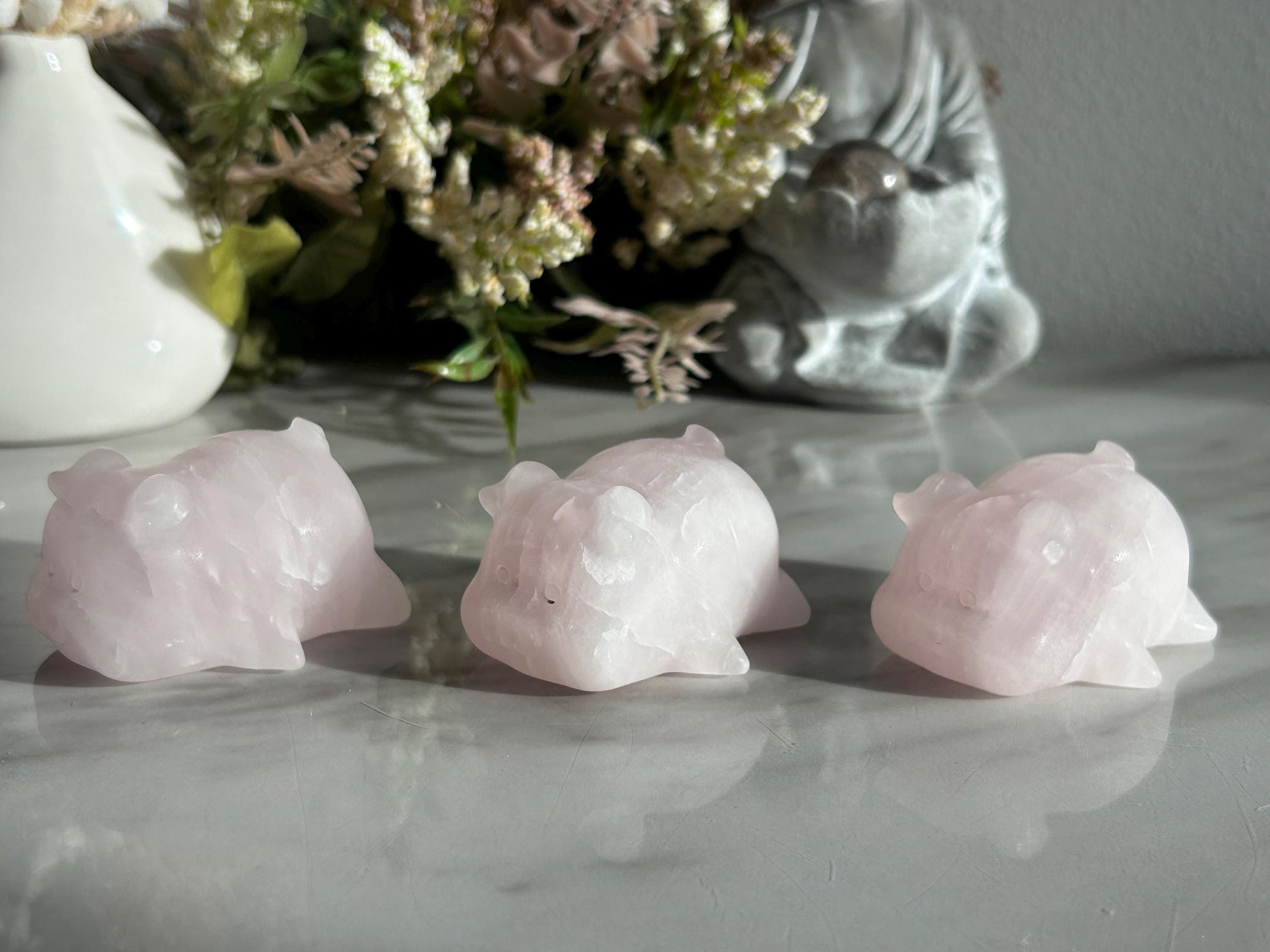 Rose Quartz Crystal Pig Carving | Rose Quartz Piggie | Crystal Animal | Crystal Gifts-Crystal Carvings-Rose Quartz