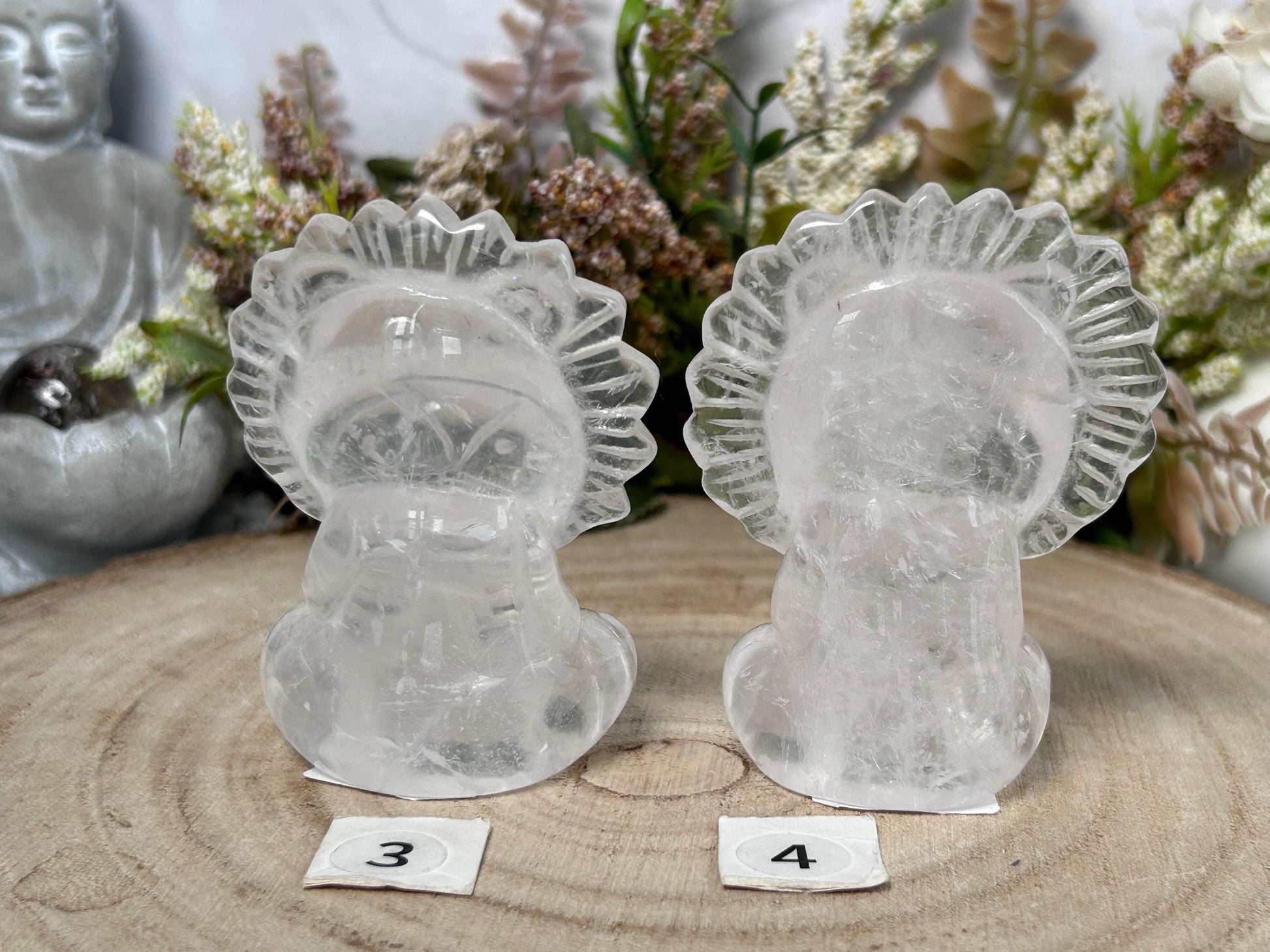 Rose Quartz Crystal Lion Carving, Clear Quartz Lion Carving, Crystal Animal, Crystal Gifts-Crystal Carvings-Rose Quartz, Clear quartz