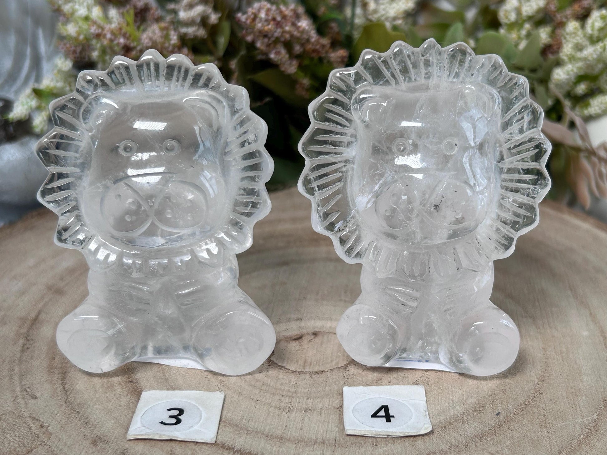 Rose Quartz Crystal Lion Carving, Clear Quartz Lion Carving, Crystal Animal, Crystal Gifts-Crystal Carvings-Rose Quartz, Clear quartz