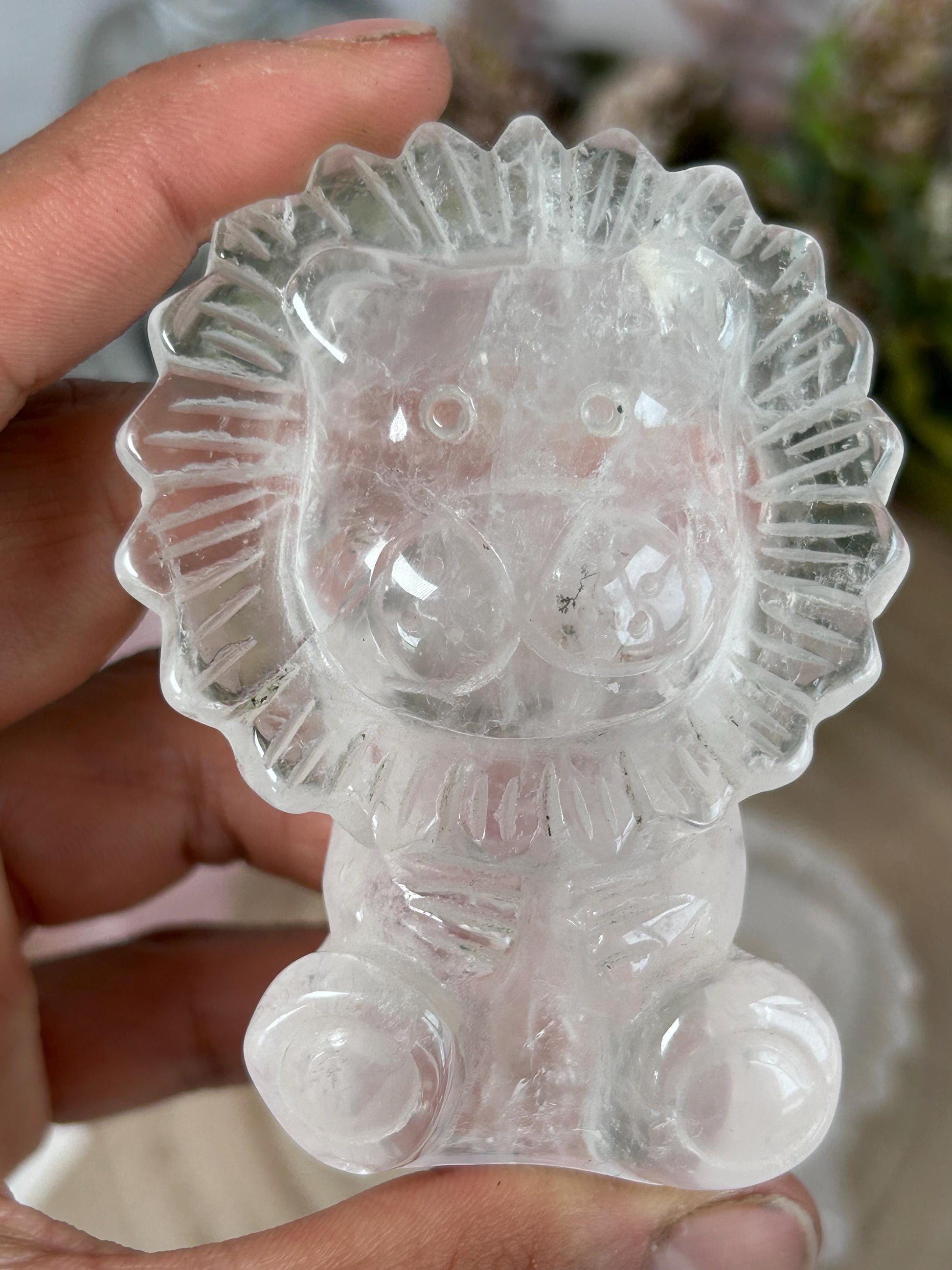 Rose Quartz Crystal Lion Carving, Clear Quartz Lion Carving, Crystal Animal, Crystal Gifts-Crystal Carvings-Rose Quartz, Clear quartz