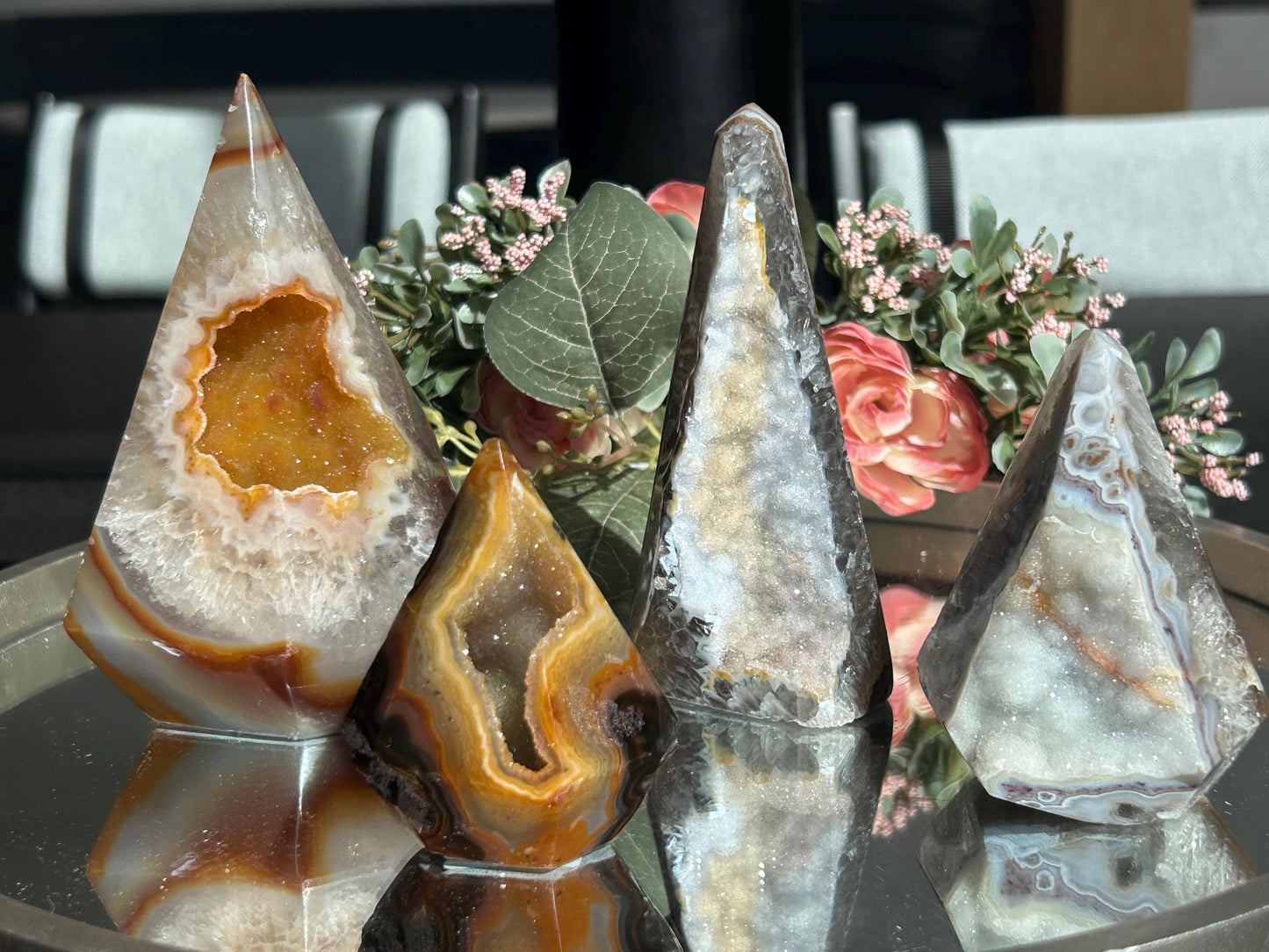 Colorful Druzy Agate Diamond-Cluster/Geode Towers-quartz, agate