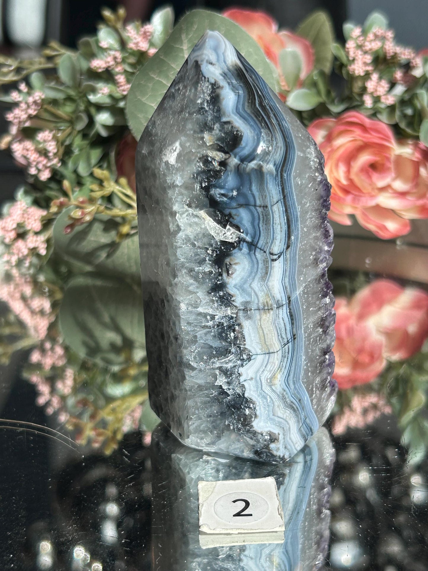 Colorful Druzy Agate Tower, Amethyst Tower with Blue Banding, Druzy Quartz Tower with Green Jasper, Home Decor, Natural Healing Crystal-Cluster/Geode Towers-quartz, agate, amethyst, jasper