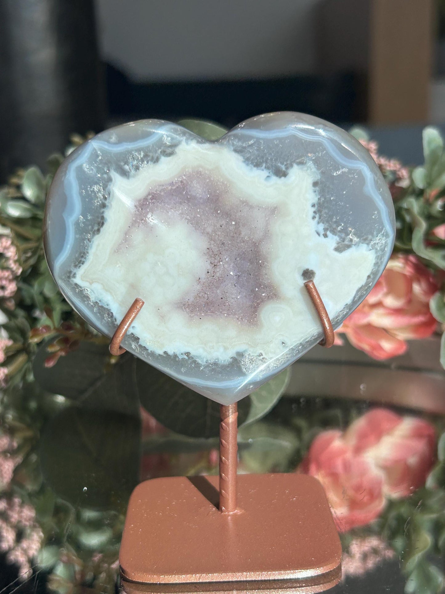 Druzy Agate Amethyst Heart with stand-Crystal Hearts-quartz, agate