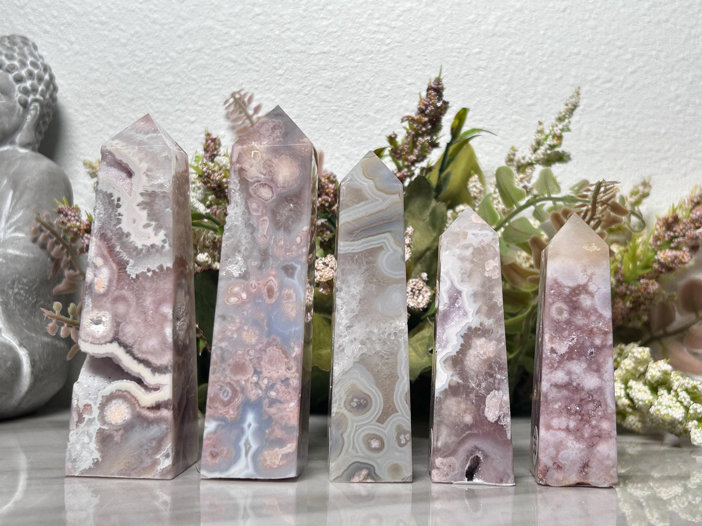 High Quality Pink Amethyst Flower Agate Tower | Sakura Agate Point | Flower Agate Point | Natural Healing Crystal | Home Decor-Crystal Towers-Pink Amethyst, Flower Agate, Quartz