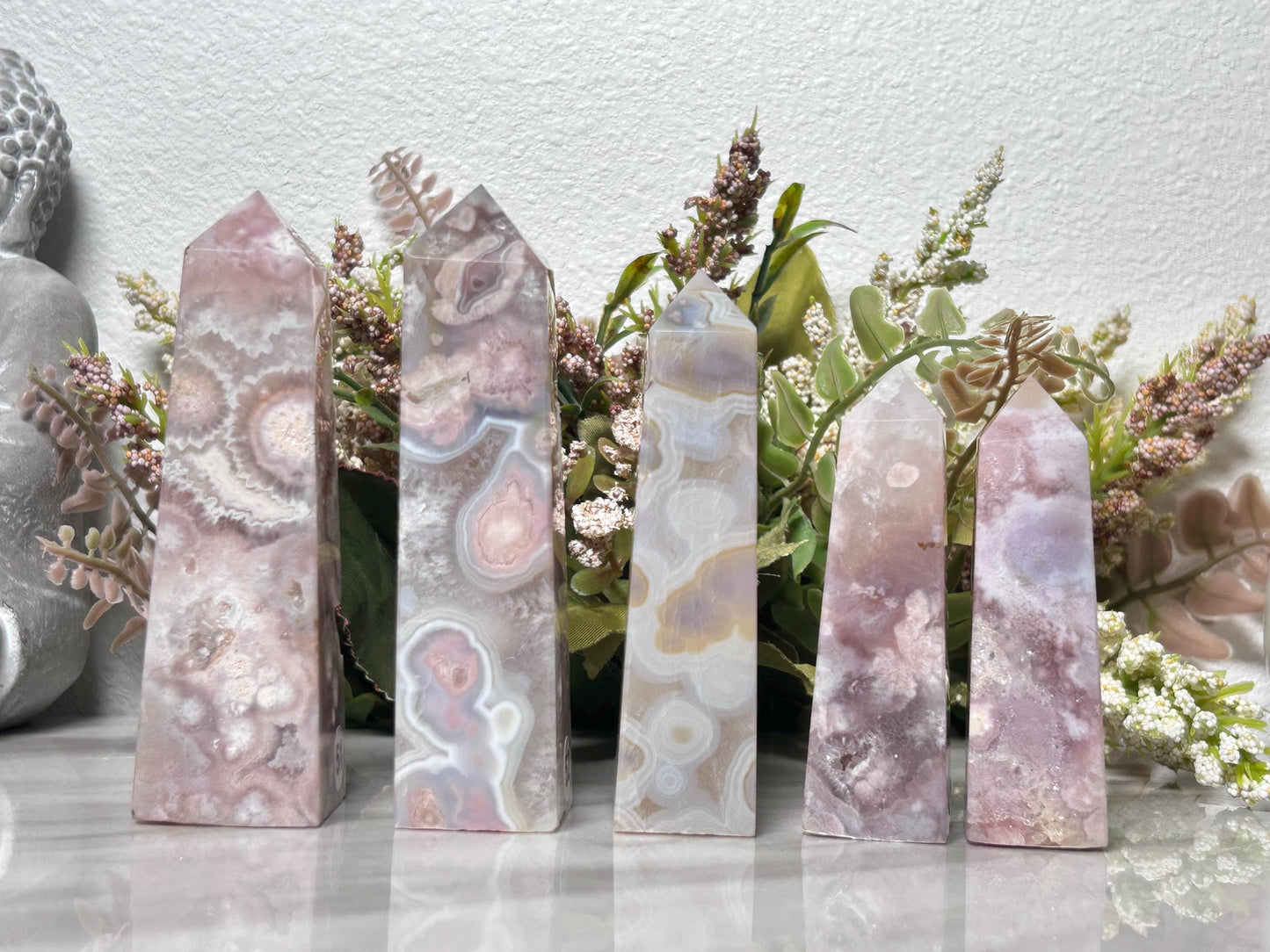High Quality Pink Amethyst Flower Agate Tower | Sakura Agate Point | Flower Agate Point | Natural Healing Crystal | Home Decor-Crystal Towers-Pink Amethyst, Flower Agate, Quartz