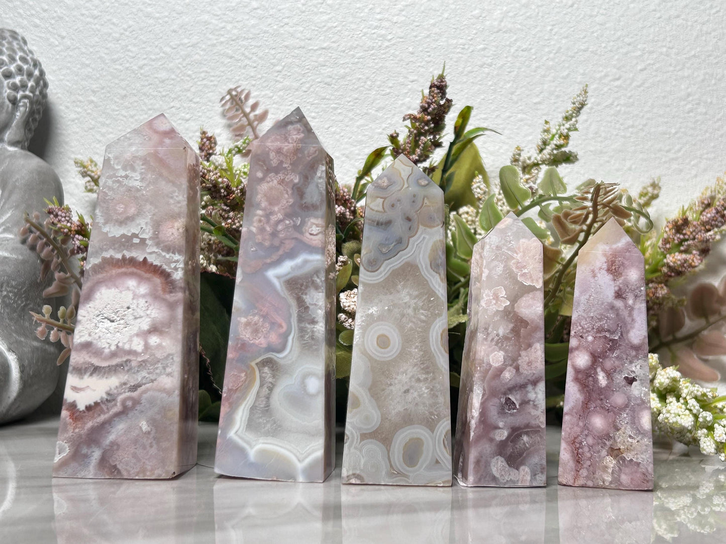 High Quality Pink Amethyst Flower Agate Tower | Sakura Agate Point | Flower Agate Point | Natural Healing Crystal | Home Decor-Crystal Towers-Pink Amethyst, Flower Agate, Quartz