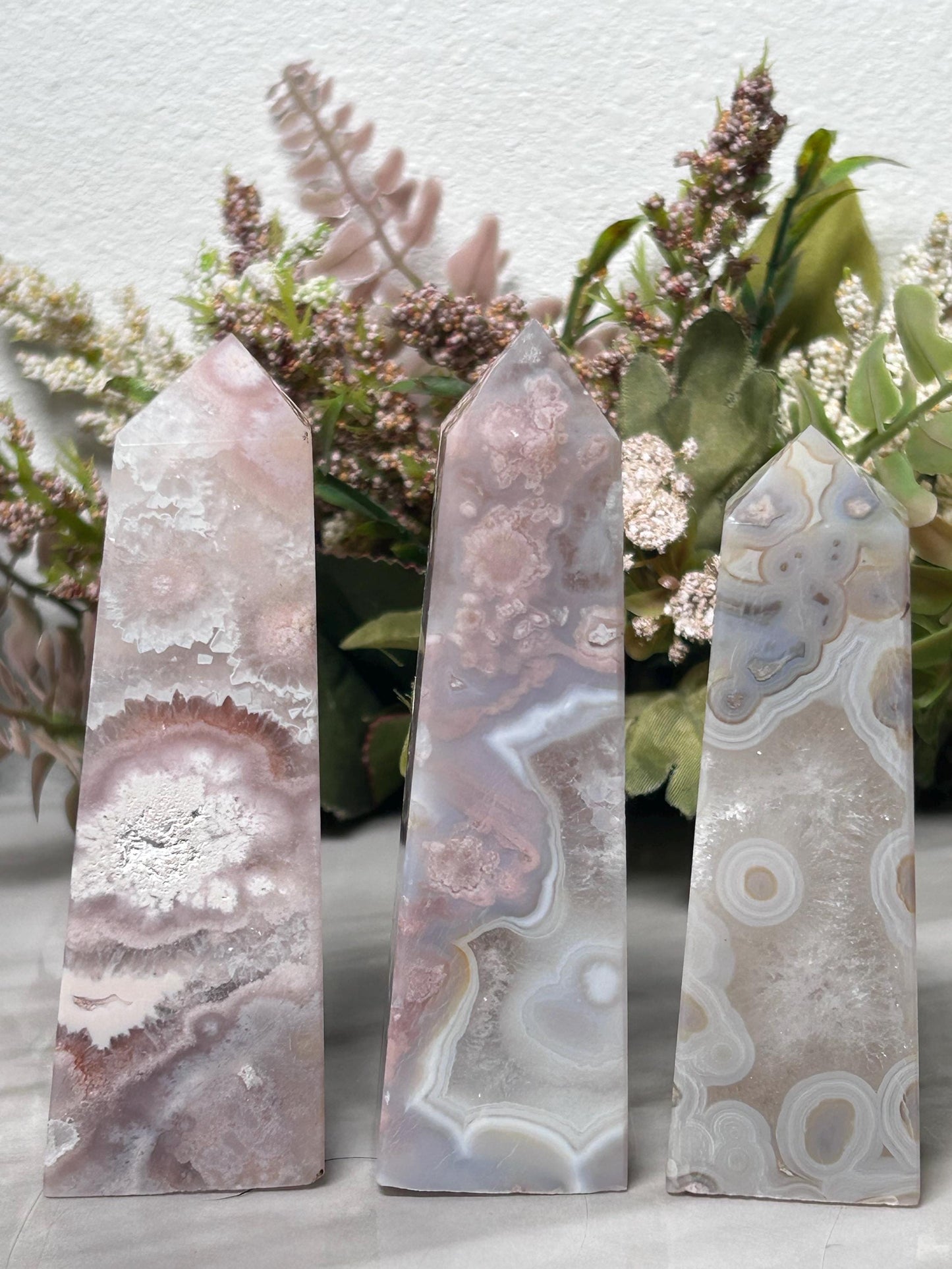 High Quality Pink Amethyst Flower Agate Tower | Sakura Agate Point | Flower Agate Point | Natural Healing Crystal | Home Decor-Crystal Towers-Pink Amethyst, Flower Agate, Quartz