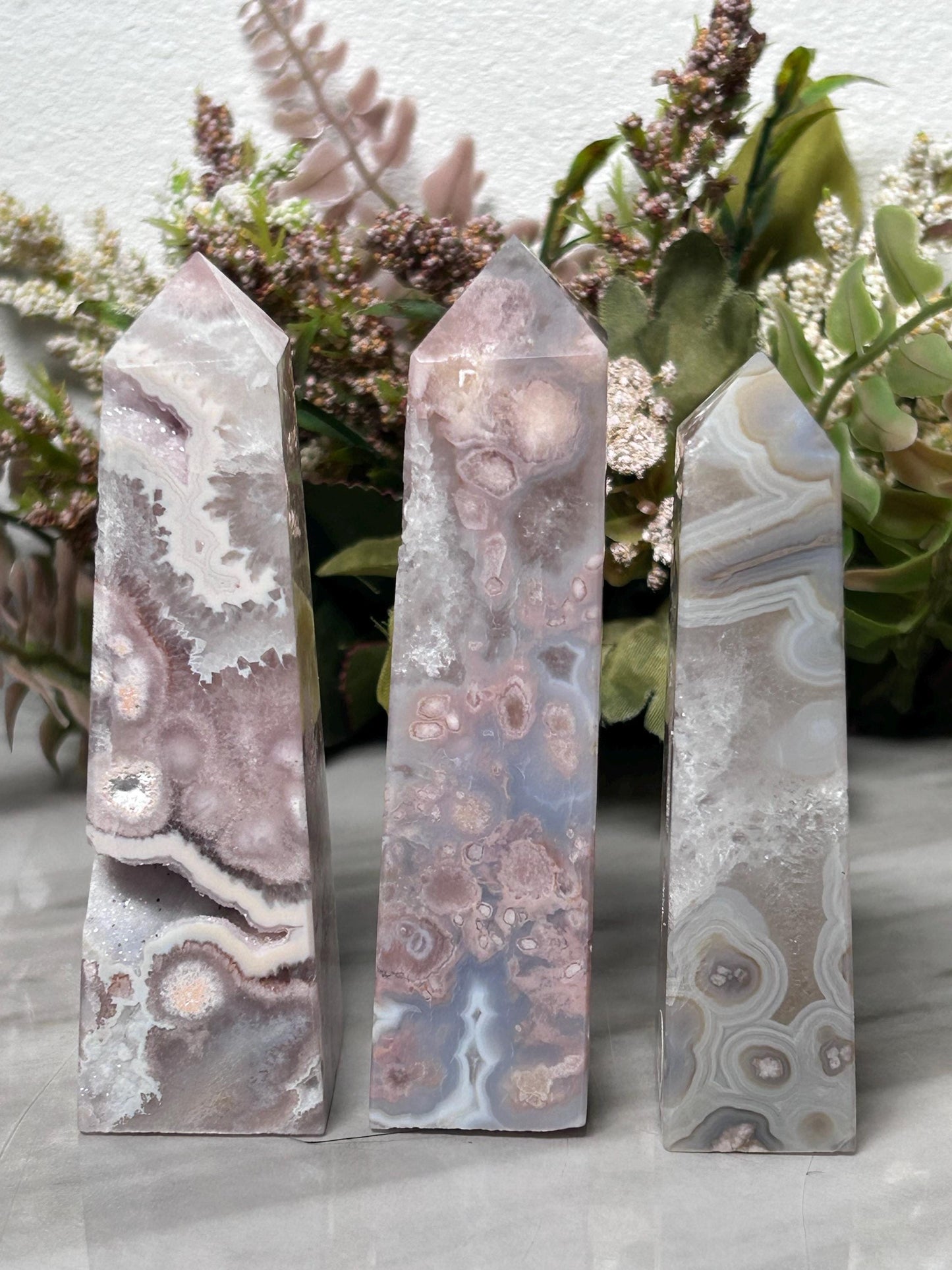 High Quality Pink Amethyst Flower Agate Tower | Sakura Agate Point | Flower Agate Point | Natural Healing Crystal | Home Decor-Crystal Towers-Pink Amethyst, Flower Agate, Quartz