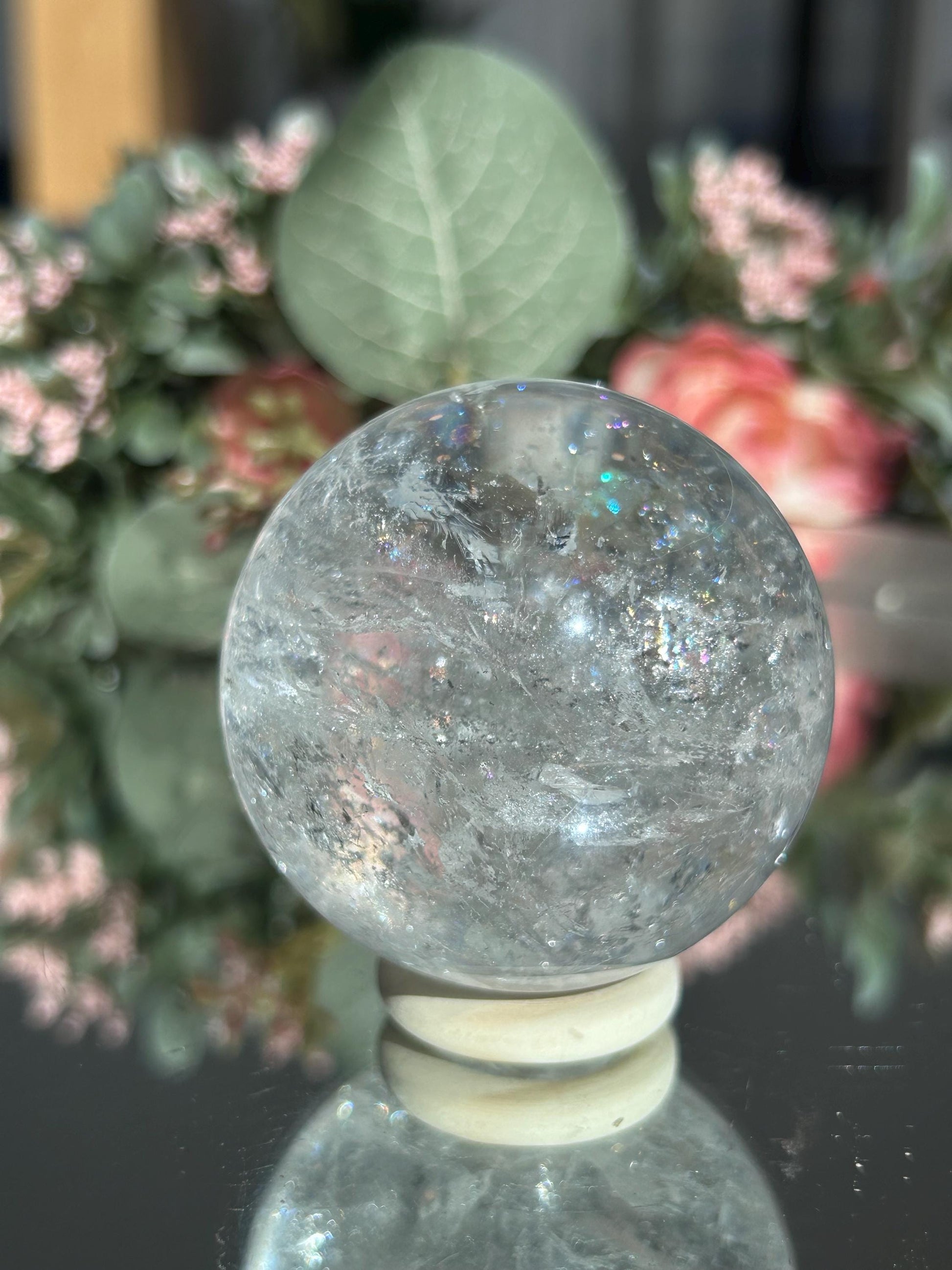 Rainbow Clear Quartz Sphere, Clear Quartz with Rainbows, Flashy Quartz, Crystal Sphere, Natural Healing Stone-Crystal Spheres-Clear quartz