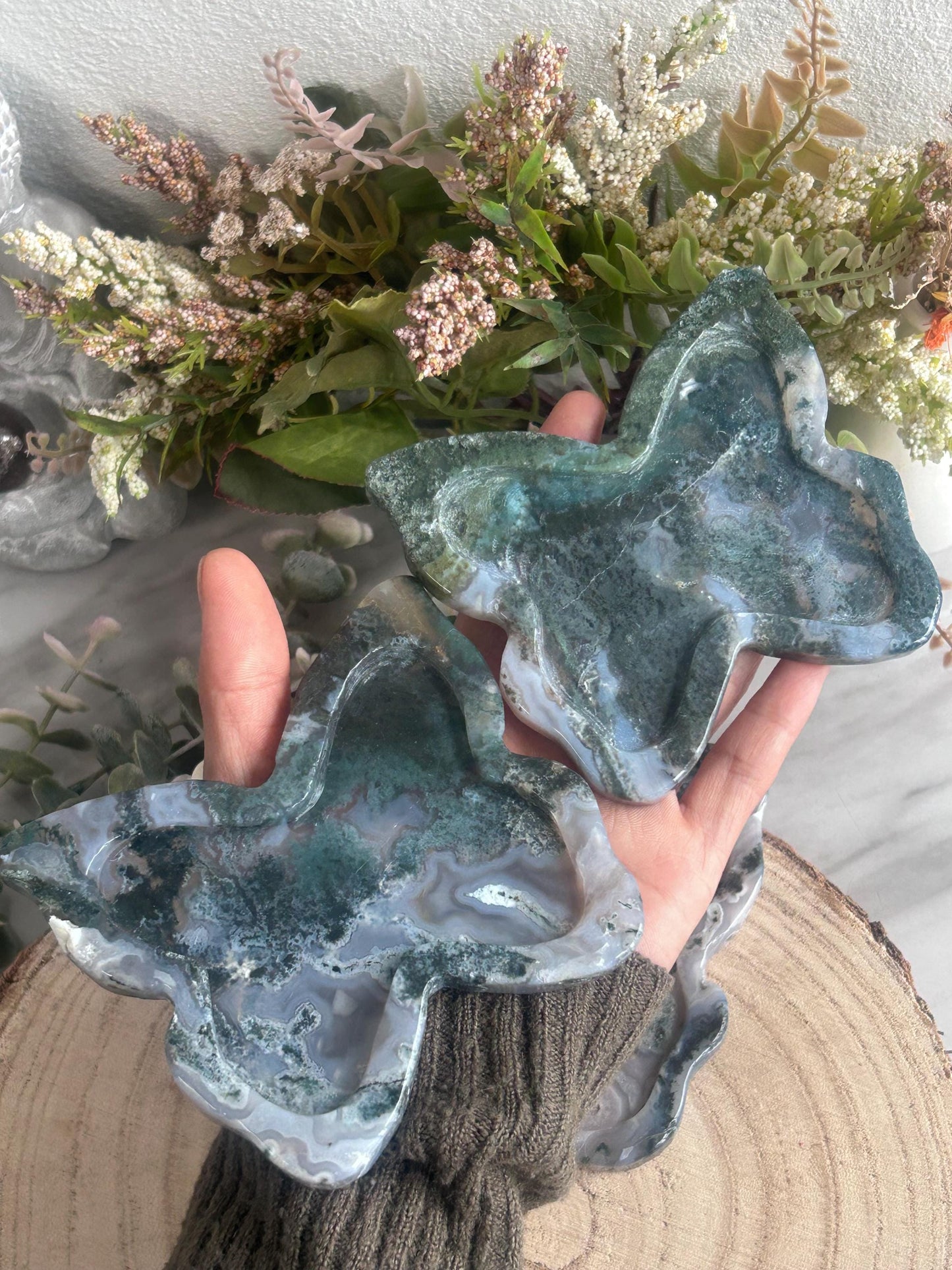 Beautiful Moss Agate Butterfly Bowl | Crystal Bowl | Moss Agate Butterfly | Crystal Gifts | Natural Healing Crystals | Moss Agate Dish-Bowls, Mini Dishes-Moss Agate