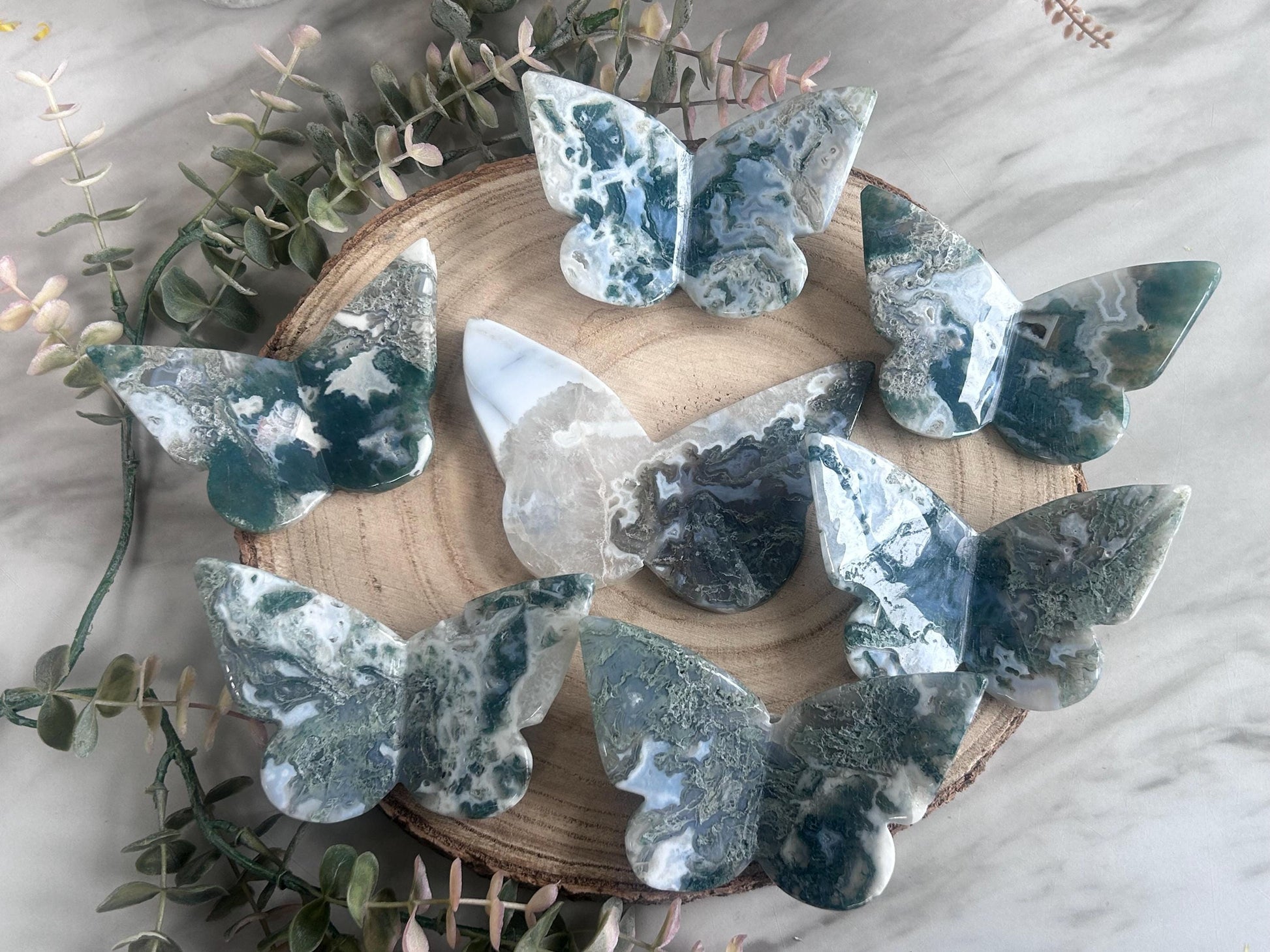 Beautiful Moss Agate 3D Butterfly | Crystal Butterfly | Druzy Moss Agate Carving | Crystal Gift | Healing Crystal | Moss Agate Quartz-Crystal Carvings-Moss Agate