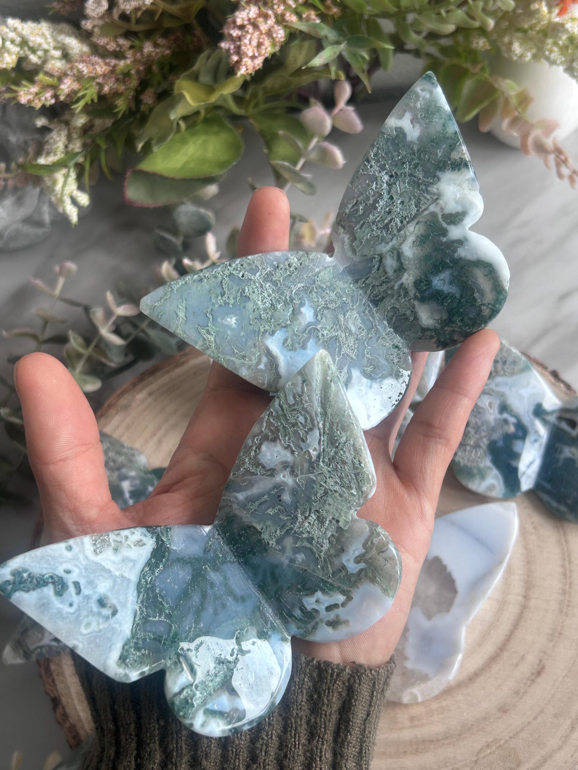 Beautiful Moss Agate 3D Butterfly | Crystal Butterfly | Druzy Moss Agate Carving | Crystal Gift | Healing Crystal | Moss Agate Quartz-Crystal Carvings-Moss Agate