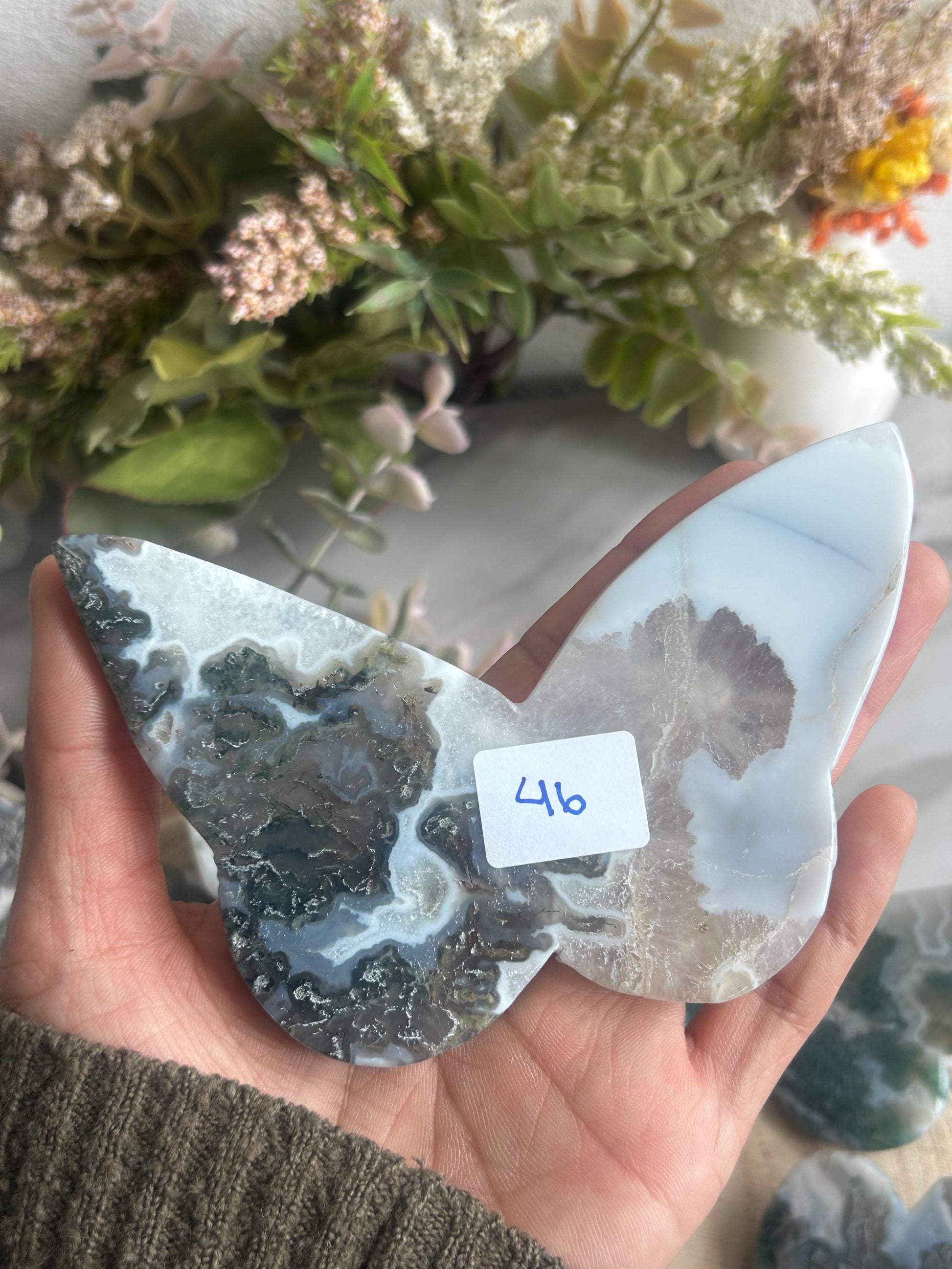 Beautiful Moss Agate 3D Butterfly | Crystal Butterfly | Druzy Moss Agate Carving | Crystal Gift | Healing Crystal | Moss Agate Quartz-Crystal Carvings-Moss Agate
