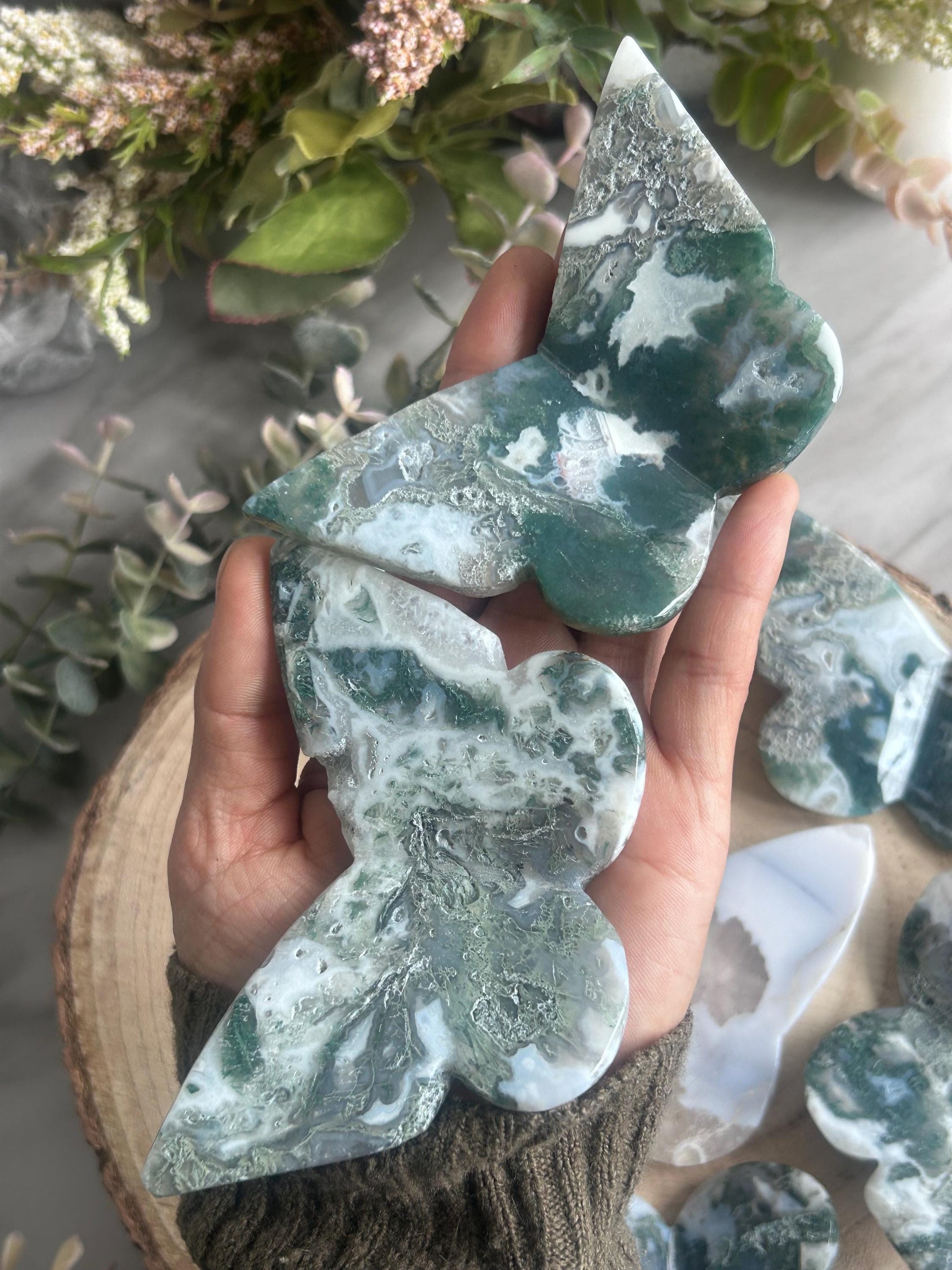Beautiful Moss Agate 3D Butterfly | Crystal Butterfly | Druzy Moss Agate Carving | Crystal Gift | Healing Crystal | Moss Agate Quartz-Crystal Carvings-Moss Agate