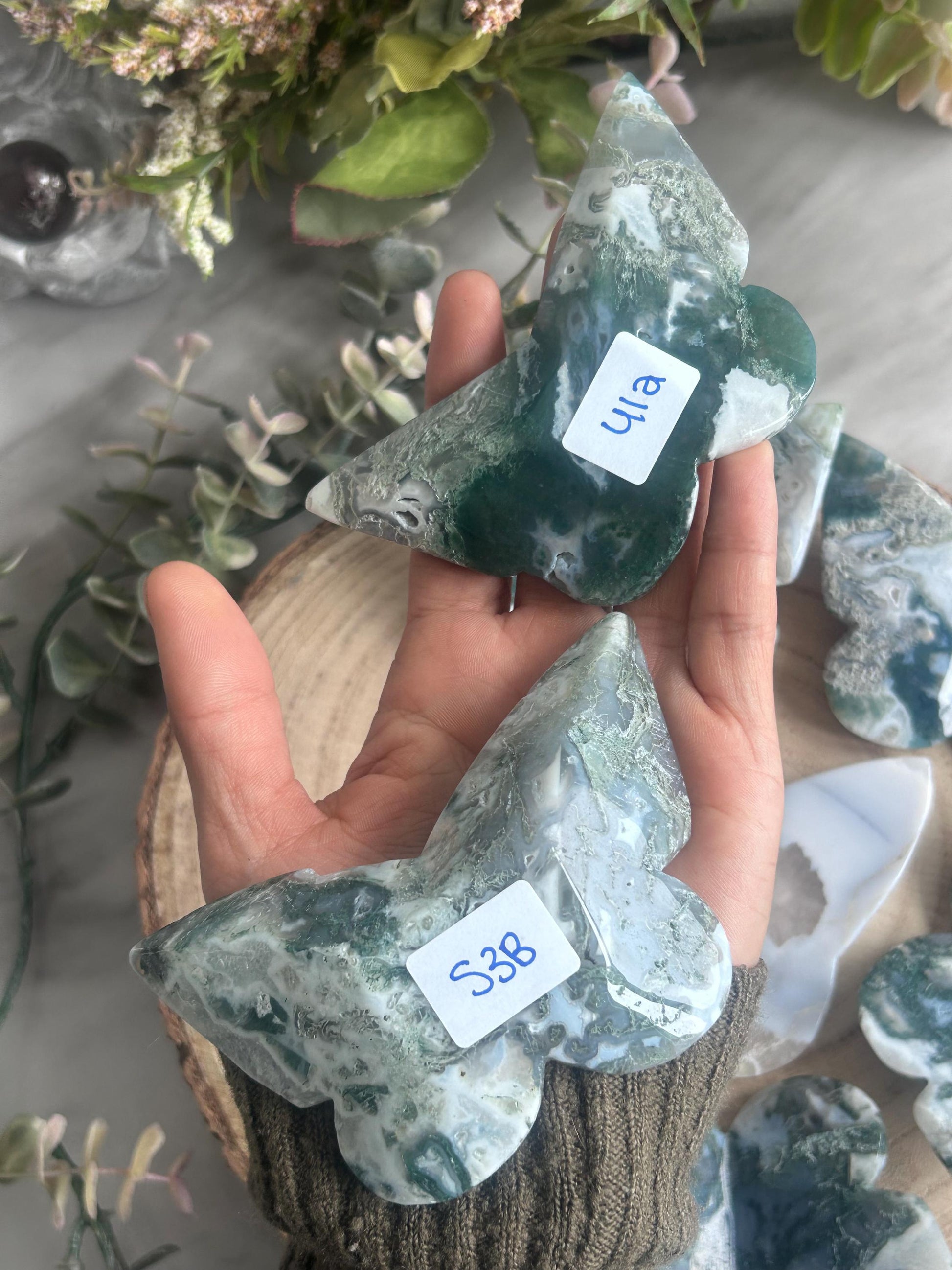 Beautiful Moss Agate 3D Butterfly | Crystal Butterfly | Druzy Moss Agate Carving | Crystal Gift | Healing Crystal | Moss Agate Quartz-Crystal Carvings-Moss Agate