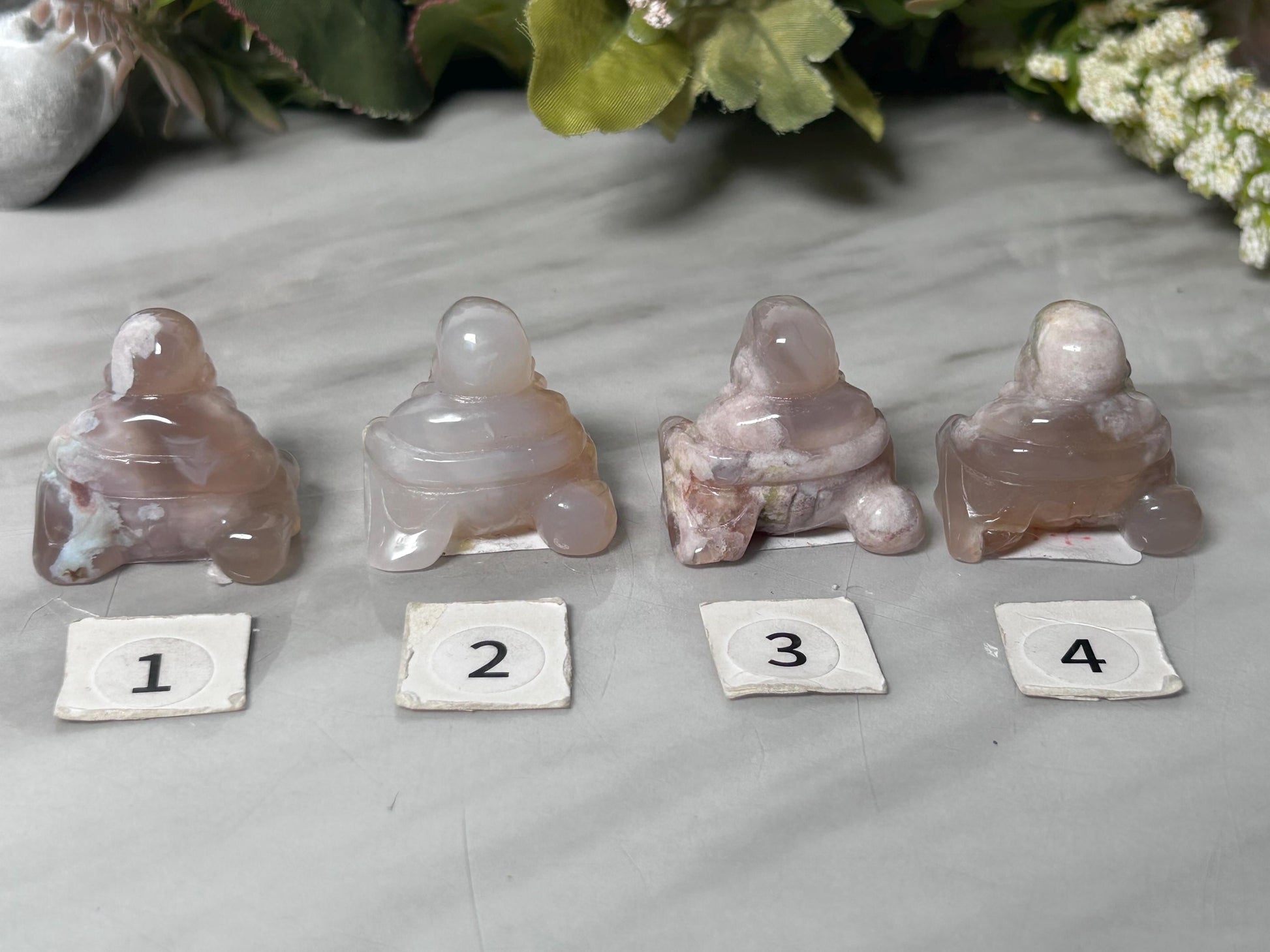 Crystal Buddha Carving | Lucky Laughing Buddha | Happy Buddha | Amethyst Buddha | Clear Quartz Buddha | Flower Agate Buddha-Crystal Carvings-amethyst, clear quartz, flower agate