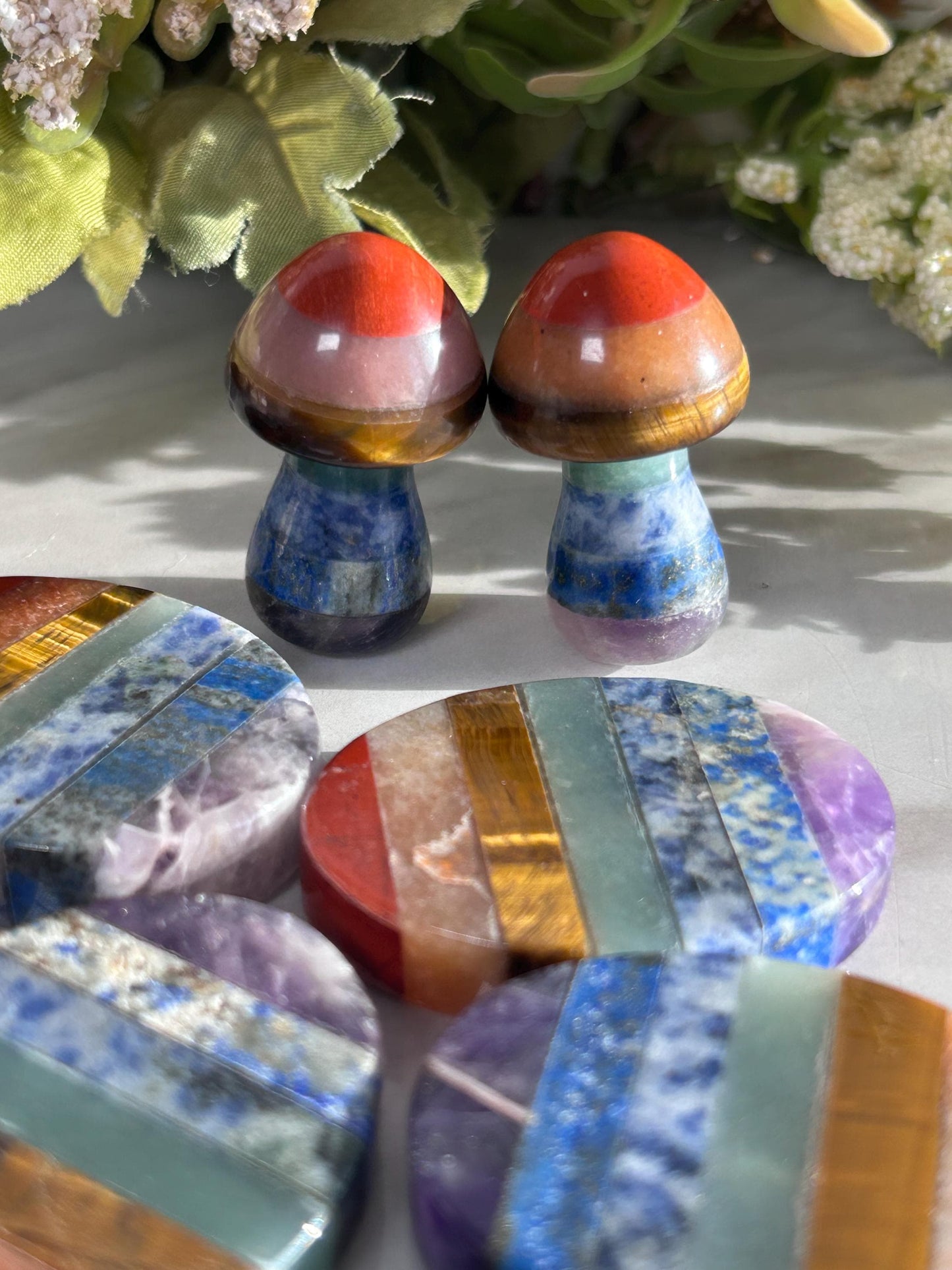 7 Chakra Smooth Palm Pocket Stone | Chakra Polished Mushroom | Healing Crystals Reiki Chakra Gift | Crystal Gift | Crystal Mushroom-Tumbles, Palm Stones-