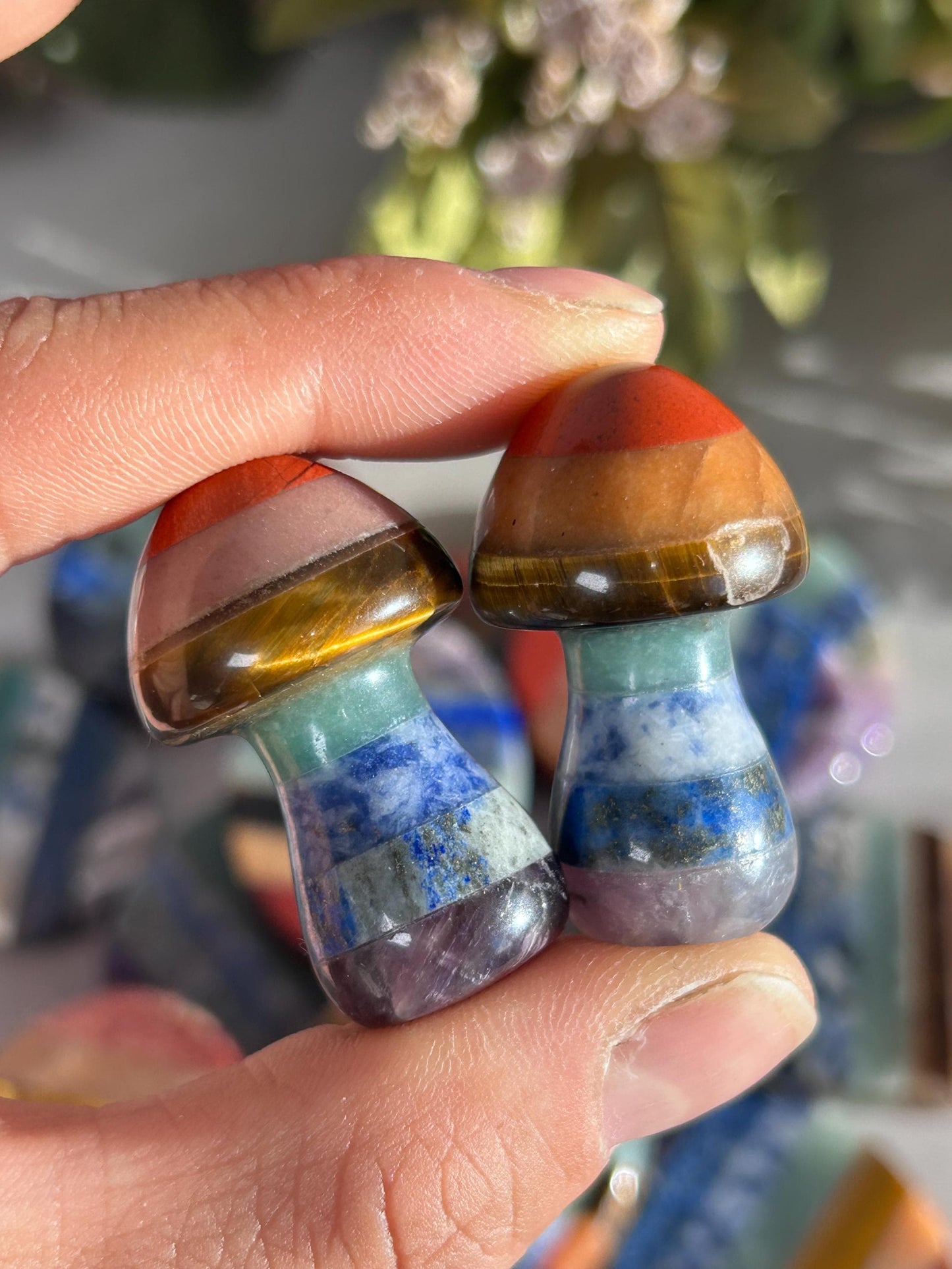 7 Chakra Smooth Palm Pocket Stone | Chakra Polished Mushroom | Healing Crystals Reiki Chakra Gift | Crystal Gift | Crystal Mushroom-Tumbles, Palm Stones-