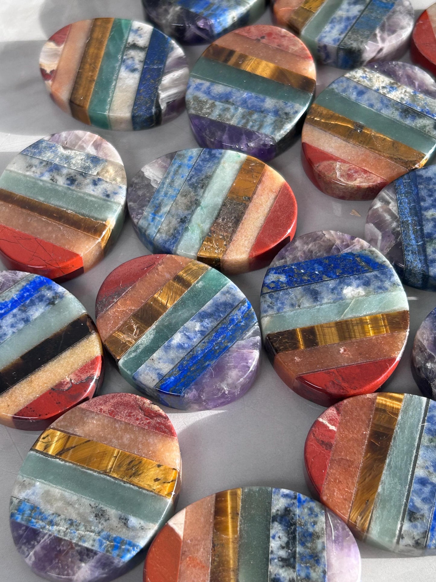 7 Chakra Smooth Palm Pocket Stone | Chakra Polished Mushroom | Healing Crystals Reiki Chakra Gift | Crystal Gift | Crystal Mushroom-Tumbles, Palm Stones-