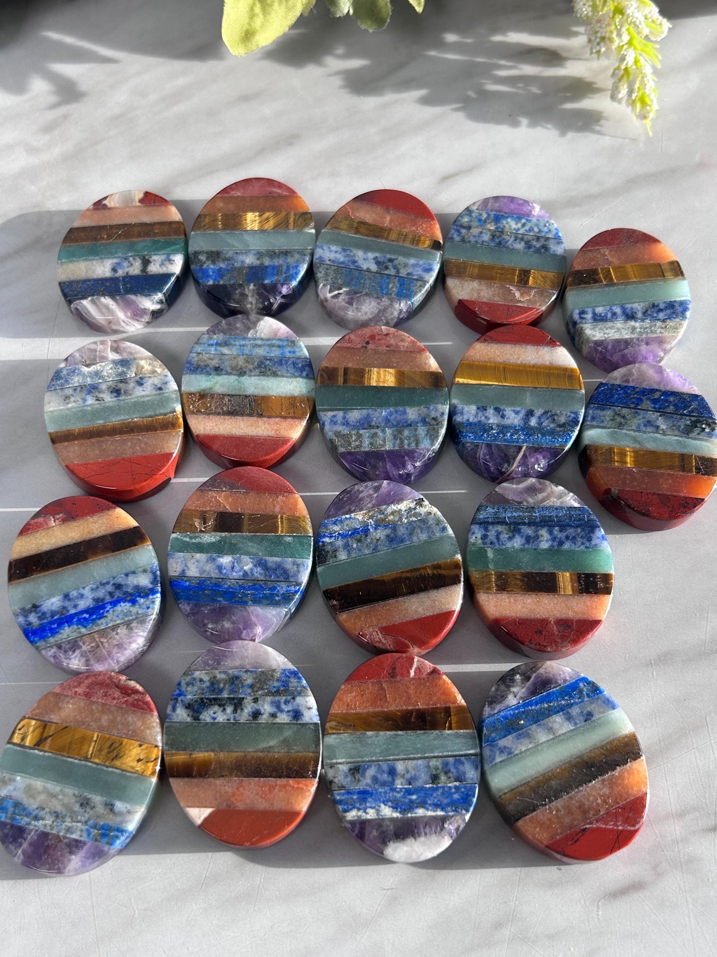 7 Chakra Smooth Palm Pocket Stone | Chakra Polished Mushroom | Healing Crystals Reiki Chakra Gift | Crystal Gift | Crystal Mushroom-Tumbles, Palm Stones-