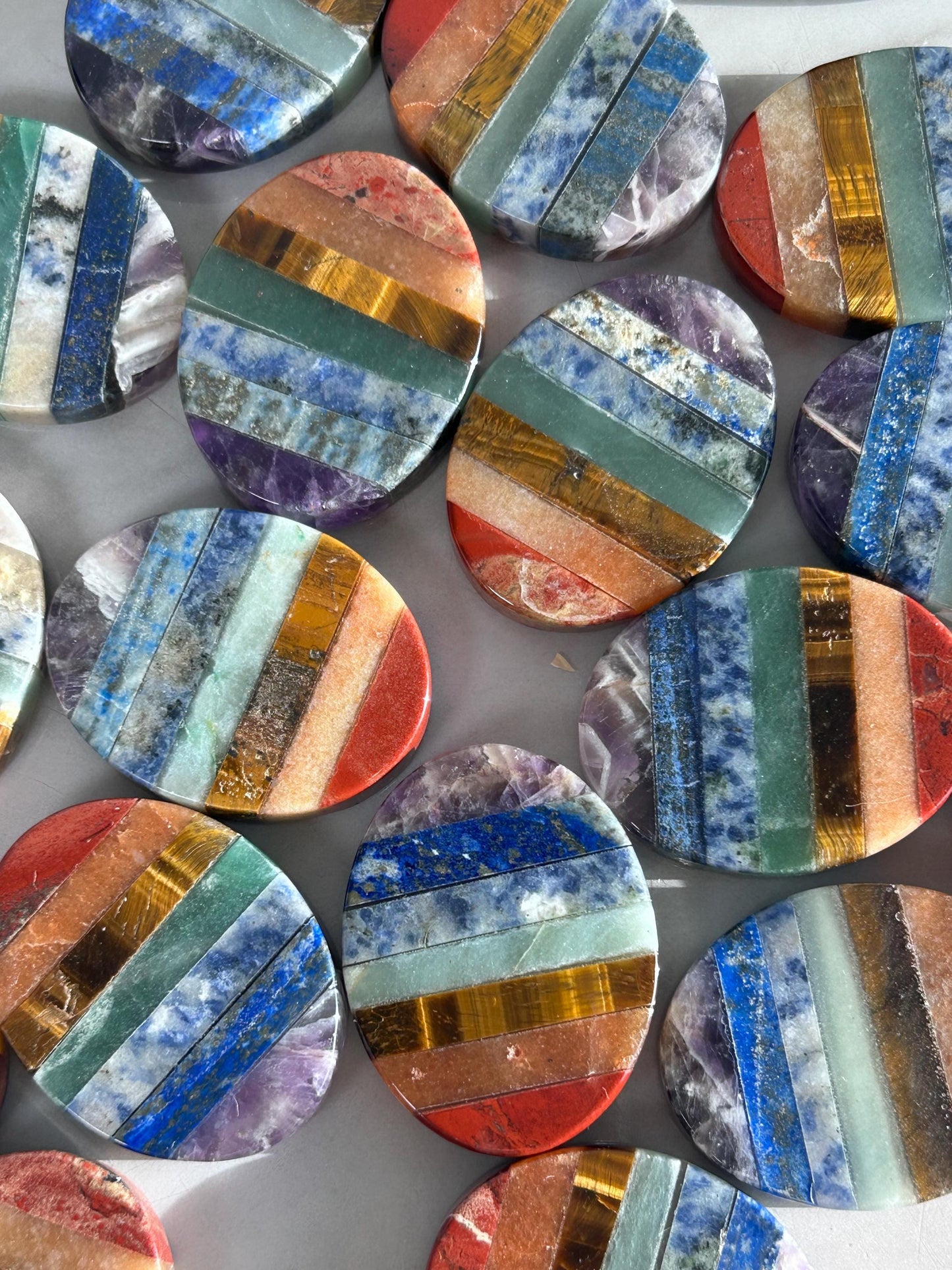 7 Chakra Smooth Palm Pocket Stone | Chakra Polished Mushroom | Healing Crystals Reiki Chakra Gift | Crystal Gift | Crystal Mushroom-Tumbles, Palm Stones-