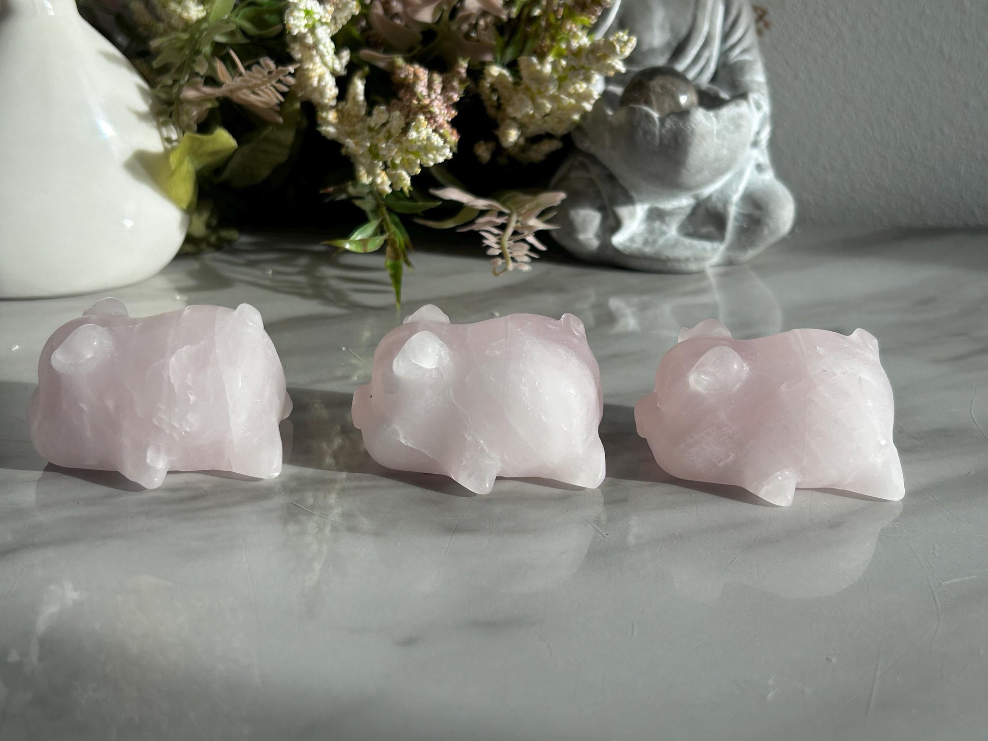 Rose Quartz Crystal Pig Carving | Rose Quartz Piggie | Crystal Animal | Crystal Gifts-Crystal Carvings-Rose Quartz