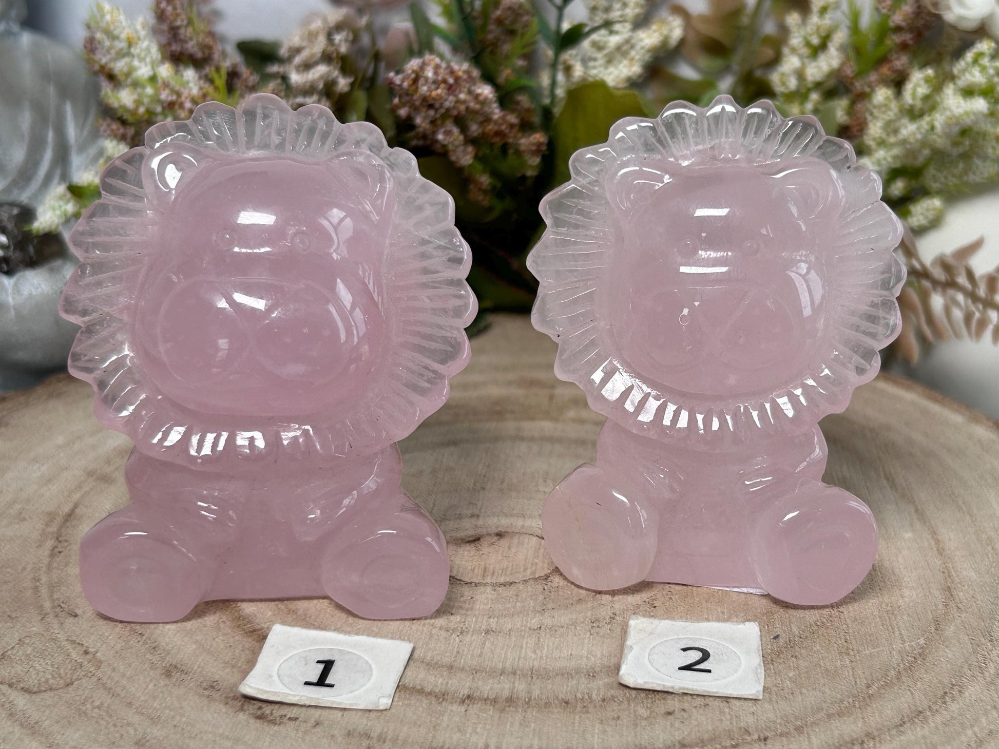 Rose Quartz Crystal Lion Carving, Clear Quartz Lion Carving, Crystal Animal, Crystal Gifts-Crystal Carvings-Rose Quartz, Clear quartz