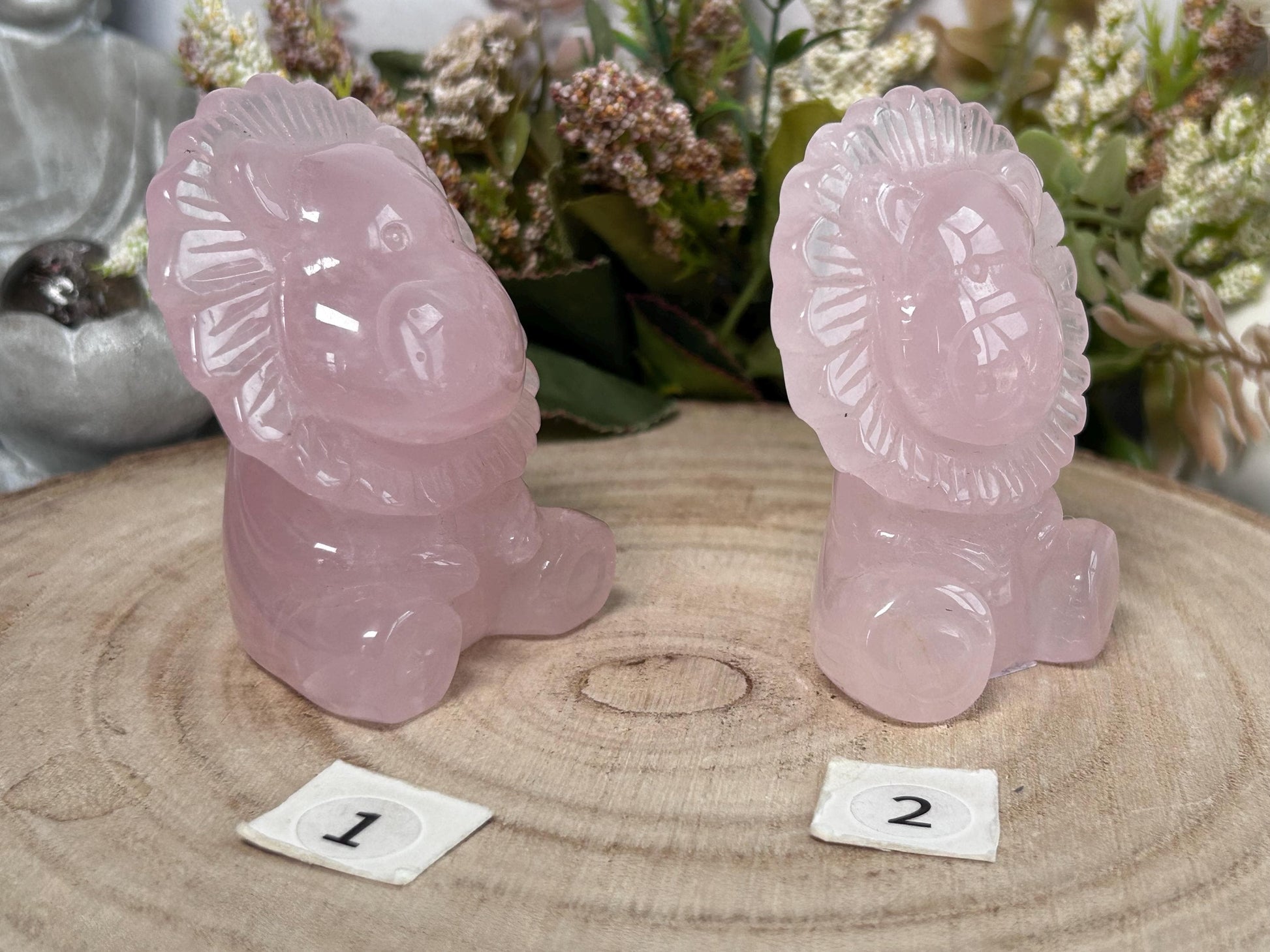 Rose Quartz Crystal Lion Carving, Clear Quartz Lion Carving, Crystal Animal, Crystal Gifts-Crystal Carvings-Rose Quartz, Clear quartz