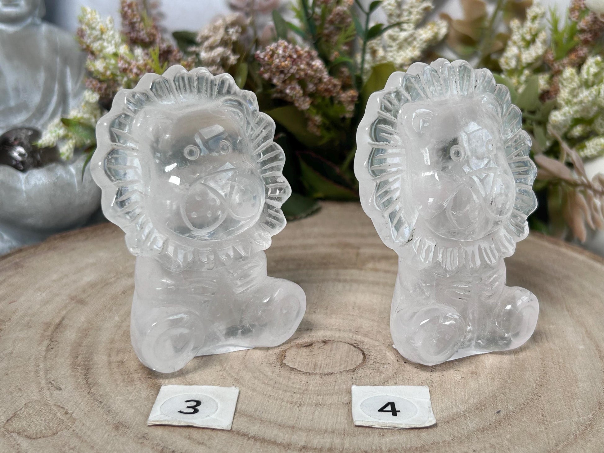 Rose Quartz Crystal Lion Carving, Clear Quartz Lion Carving, Crystal Animal, Crystal Gifts-Crystal Carvings-Rose Quartz, Clear quartz