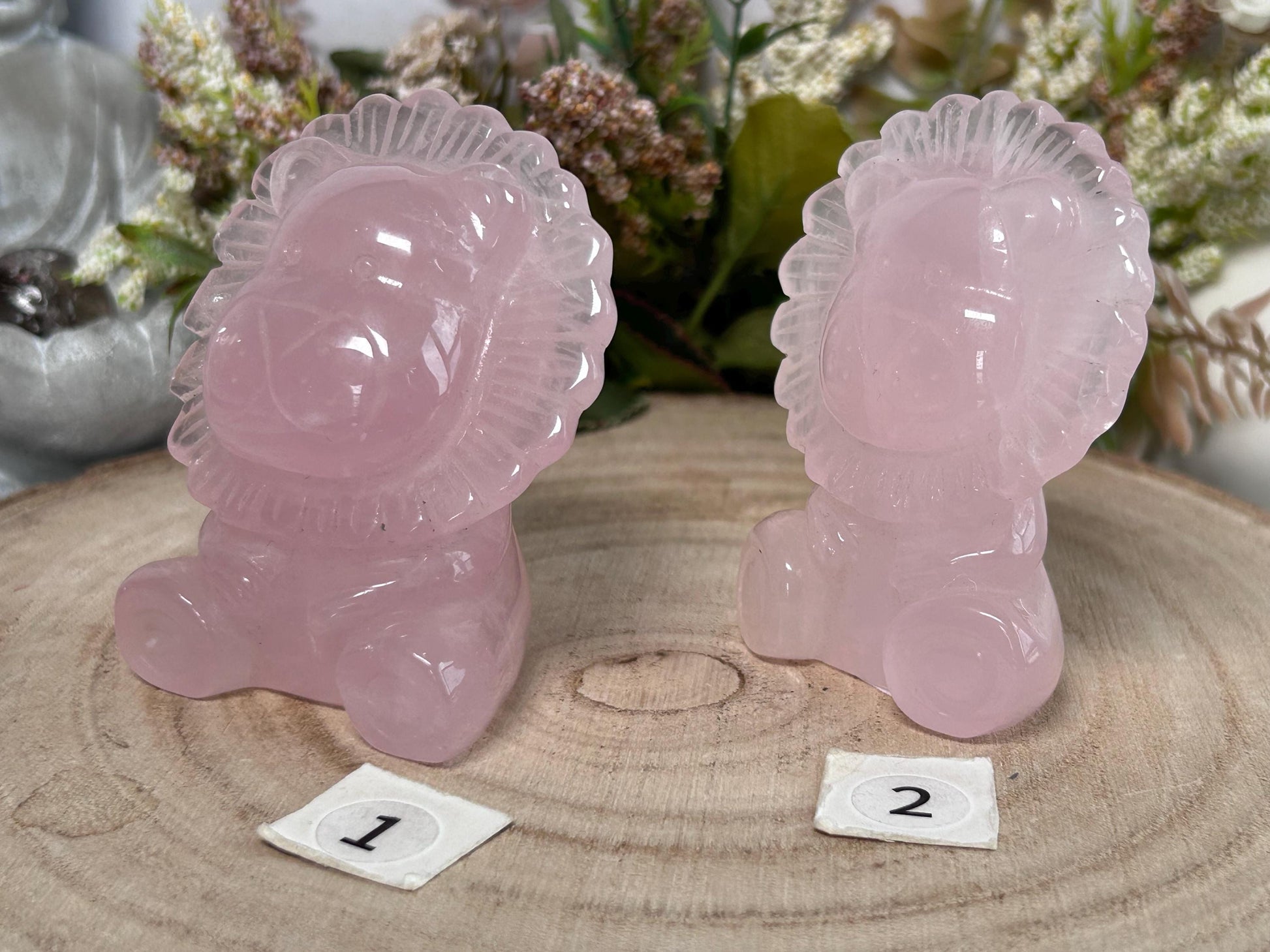 Rose Quartz Crystal Lion Carving, Clear Quartz Lion Carving, Crystal Animal, Crystal Gifts-Crystal Carvings-Rose Quartz, Clear quartz