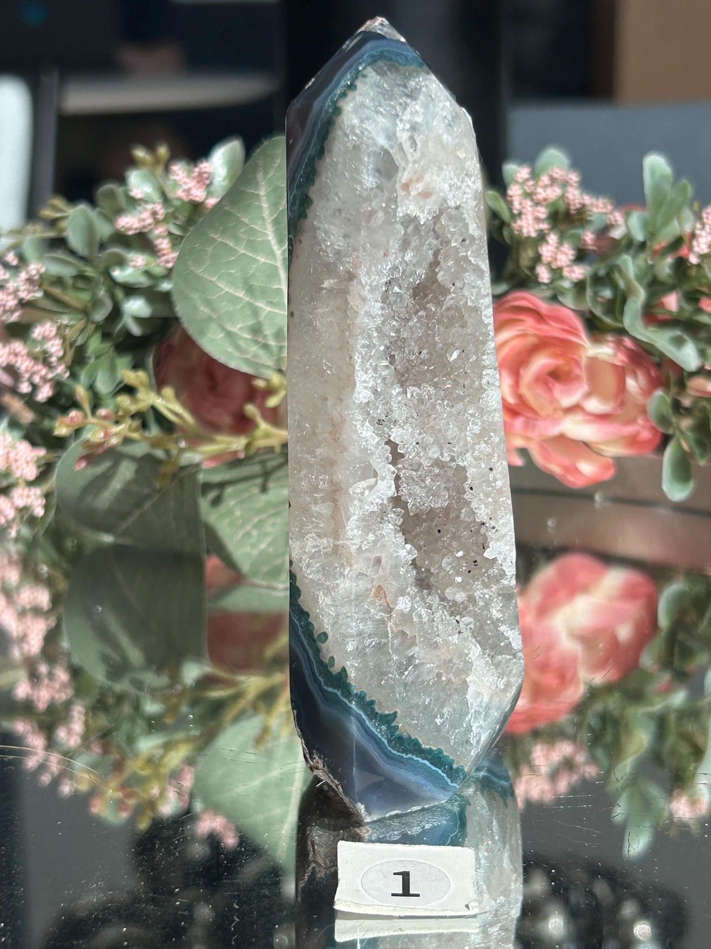Colorful Druzy Agate Tower, Amethyst Tower with Blue Banding, Druzy Quartz Tower with Green Jasper, Home Decor, Natural Healing Crystal-Cluster/Geode Towers-quartz, agate, amethyst, jasper