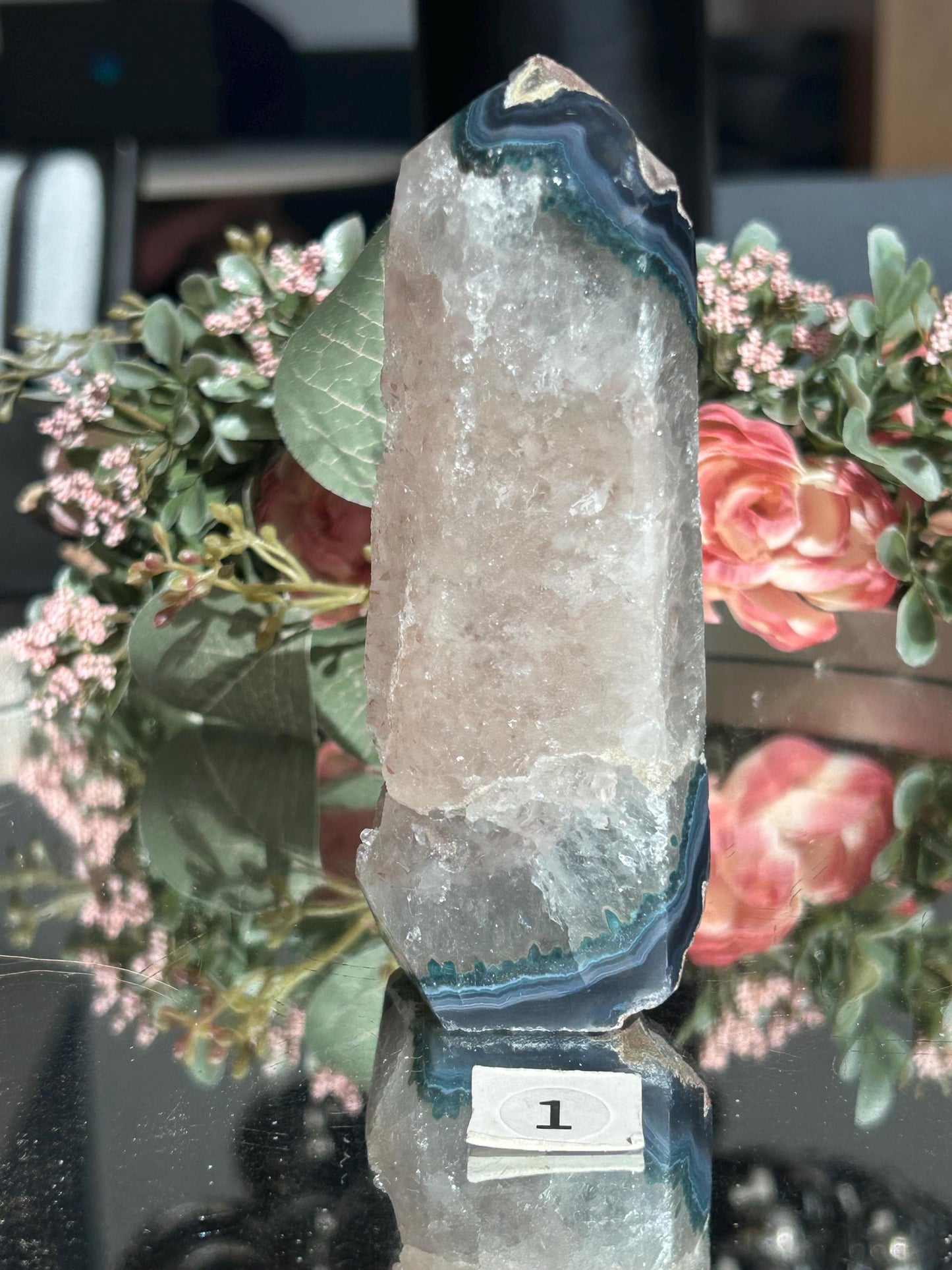 Colorful Druzy Agate Tower, Amethyst Tower with Blue Banding, Druzy Quartz Tower with Green Jasper, Home Decor, Natural Healing Crystal-Cluster/Geode Towers-quartz, agate, amethyst, jasper