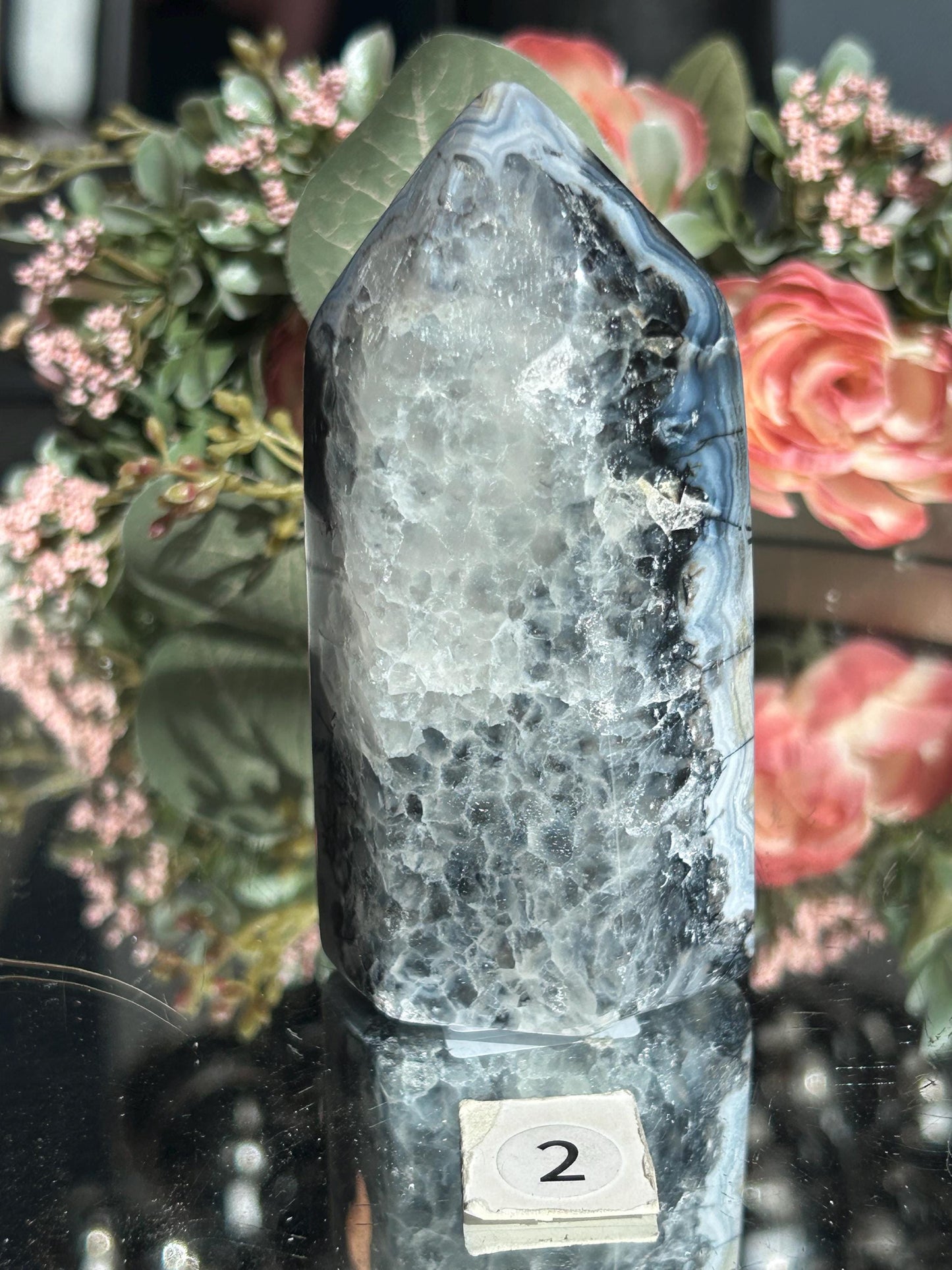 Colorful Druzy Agate Tower, Amethyst Tower with Blue Banding, Druzy Quartz Tower with Green Jasper, Home Decor, Natural Healing Crystal-Cluster/Geode Towers-quartz, agate, amethyst, jasper