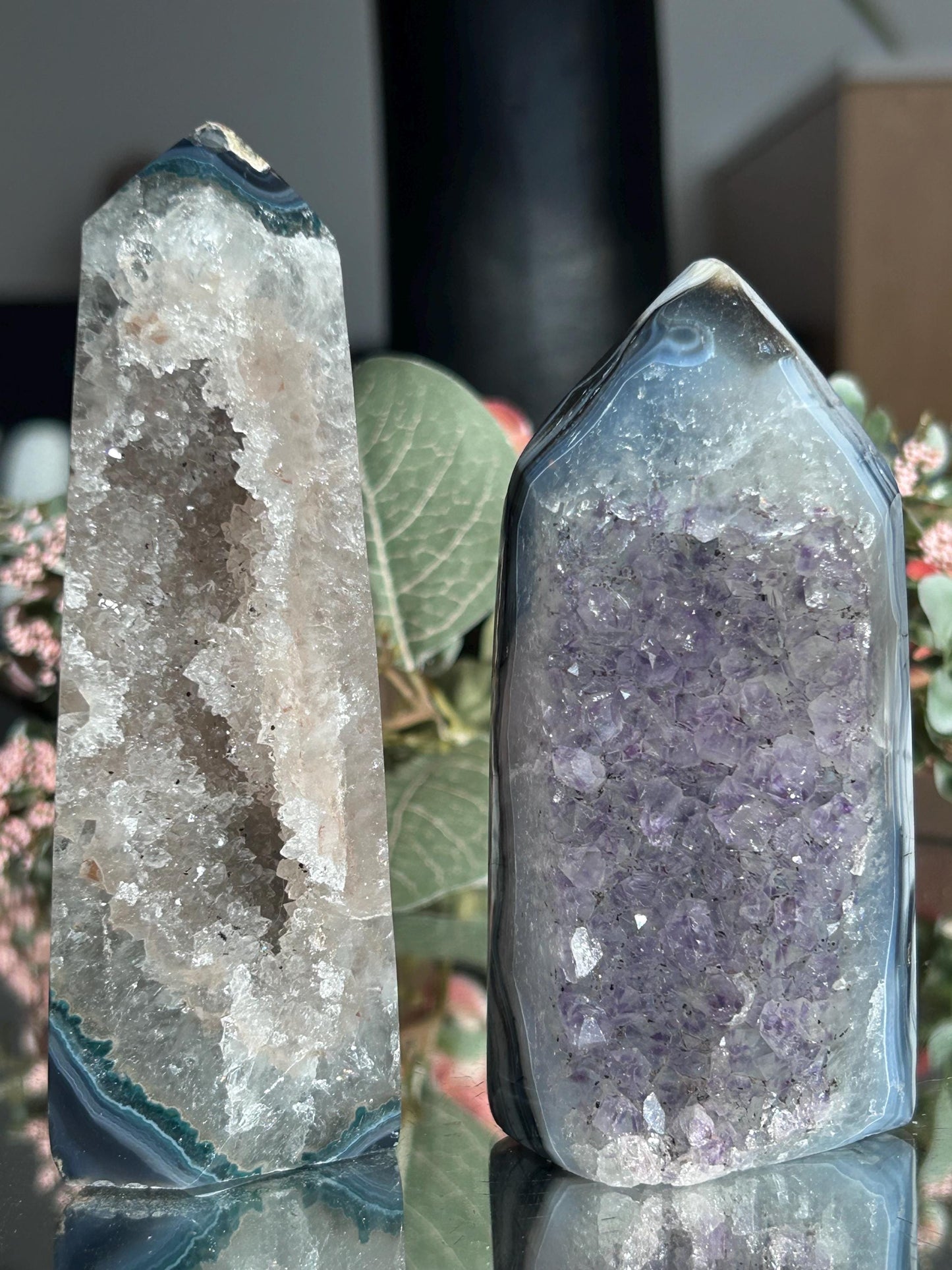 Colorful Druzy Agate Tower, Amethyst Tower with Blue Banding, Druzy Quartz Tower with Green Jasper, Home Decor, Natural Healing Crystal-Cluster/Geode Towers-quartz, agate, amethyst, jasper